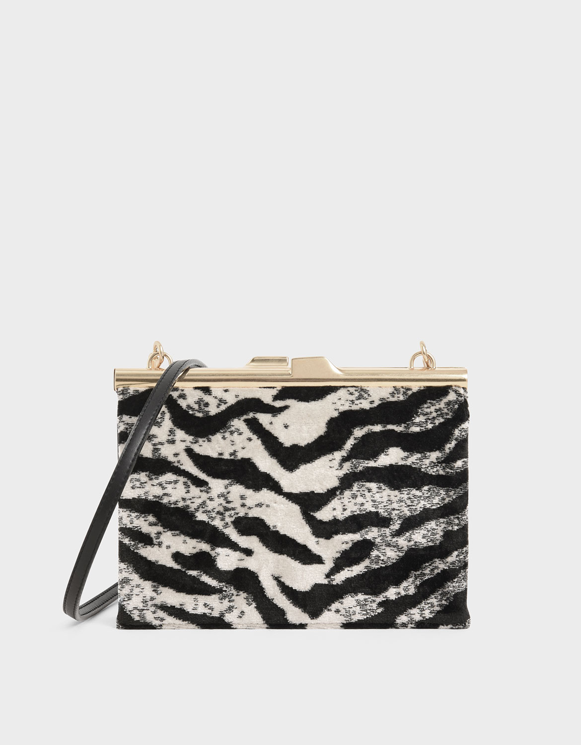 Velvet White Tiger Print Square Clutch, Multi