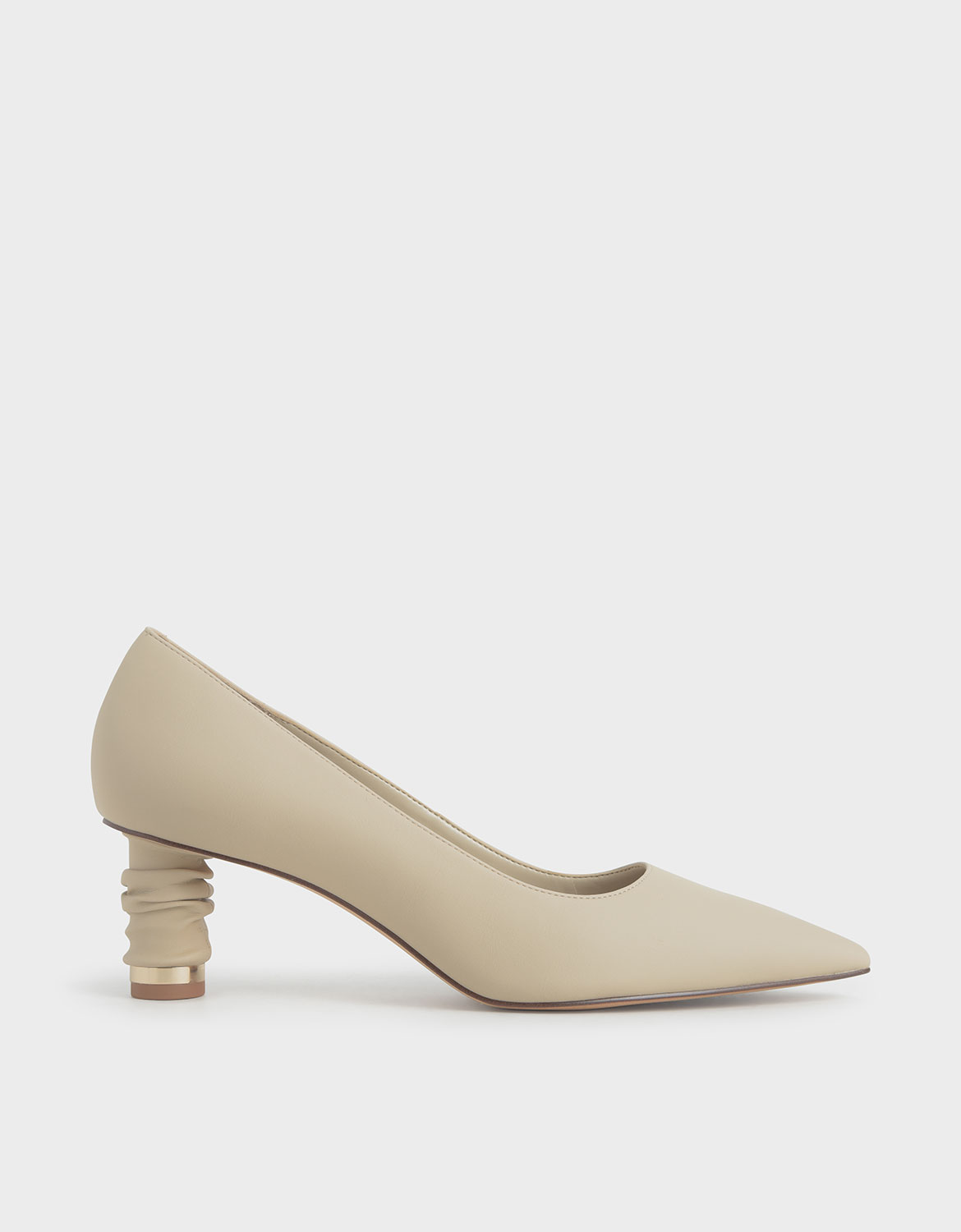 Cylindrical Heel Pointed Toe Pumps, Taupe