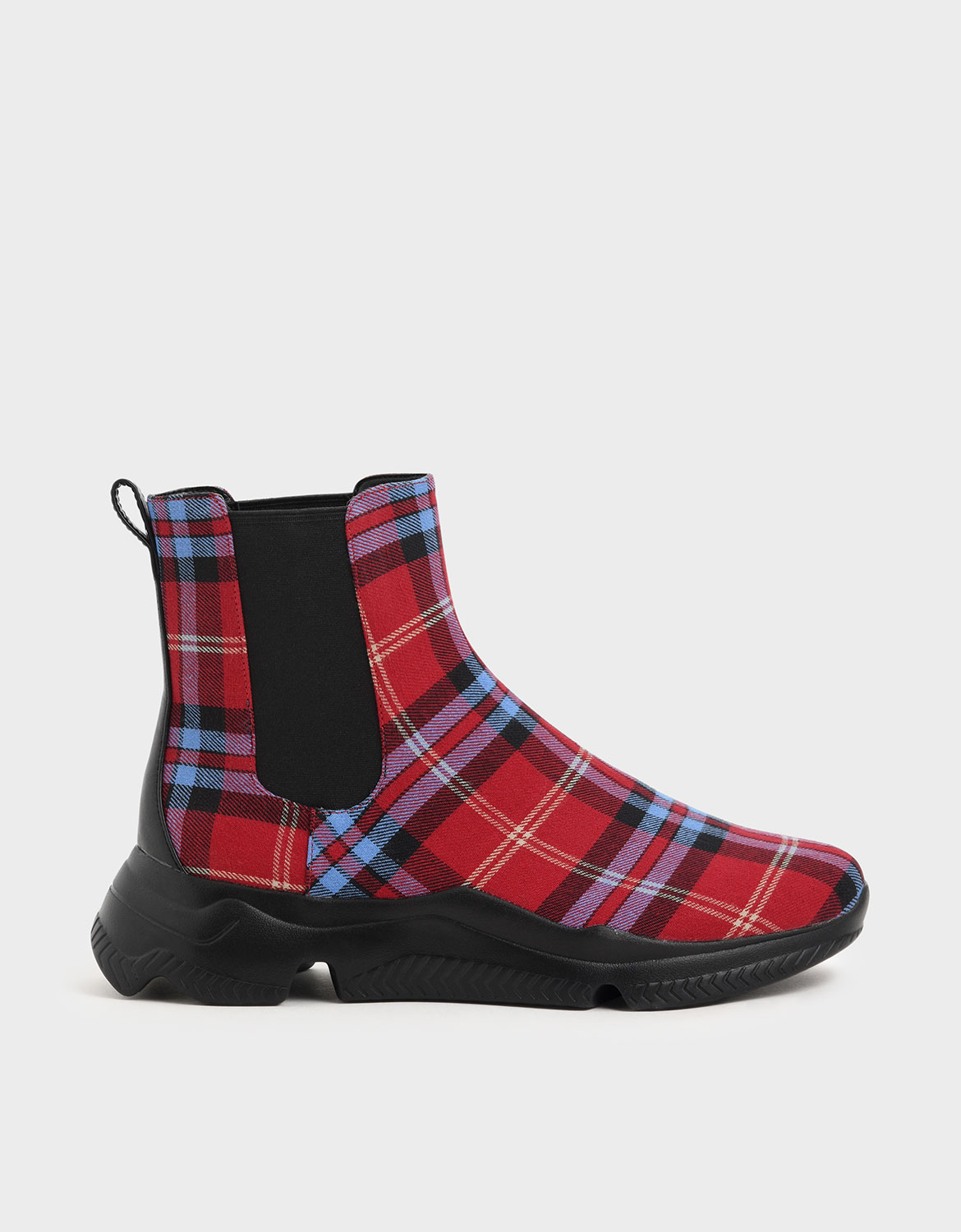 Check Print Chunky Sole Chelsea Boots, Red