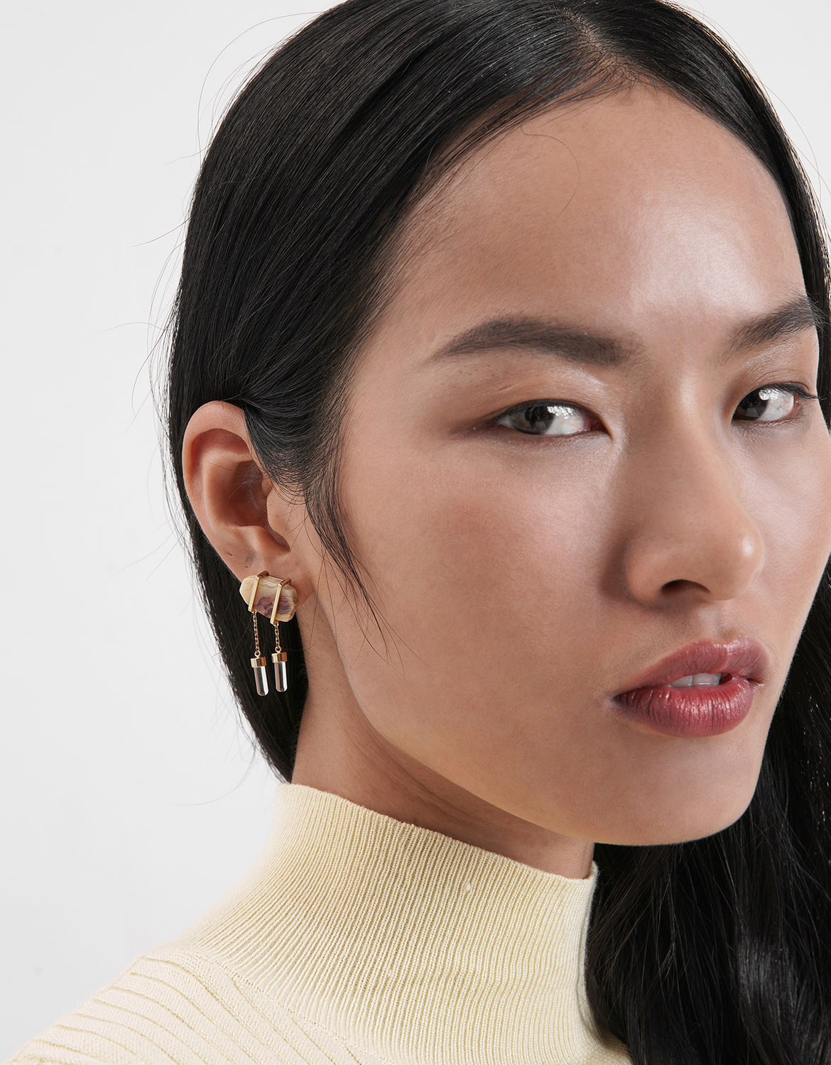 Crazy Agate Stone Drop Earrings, Gold