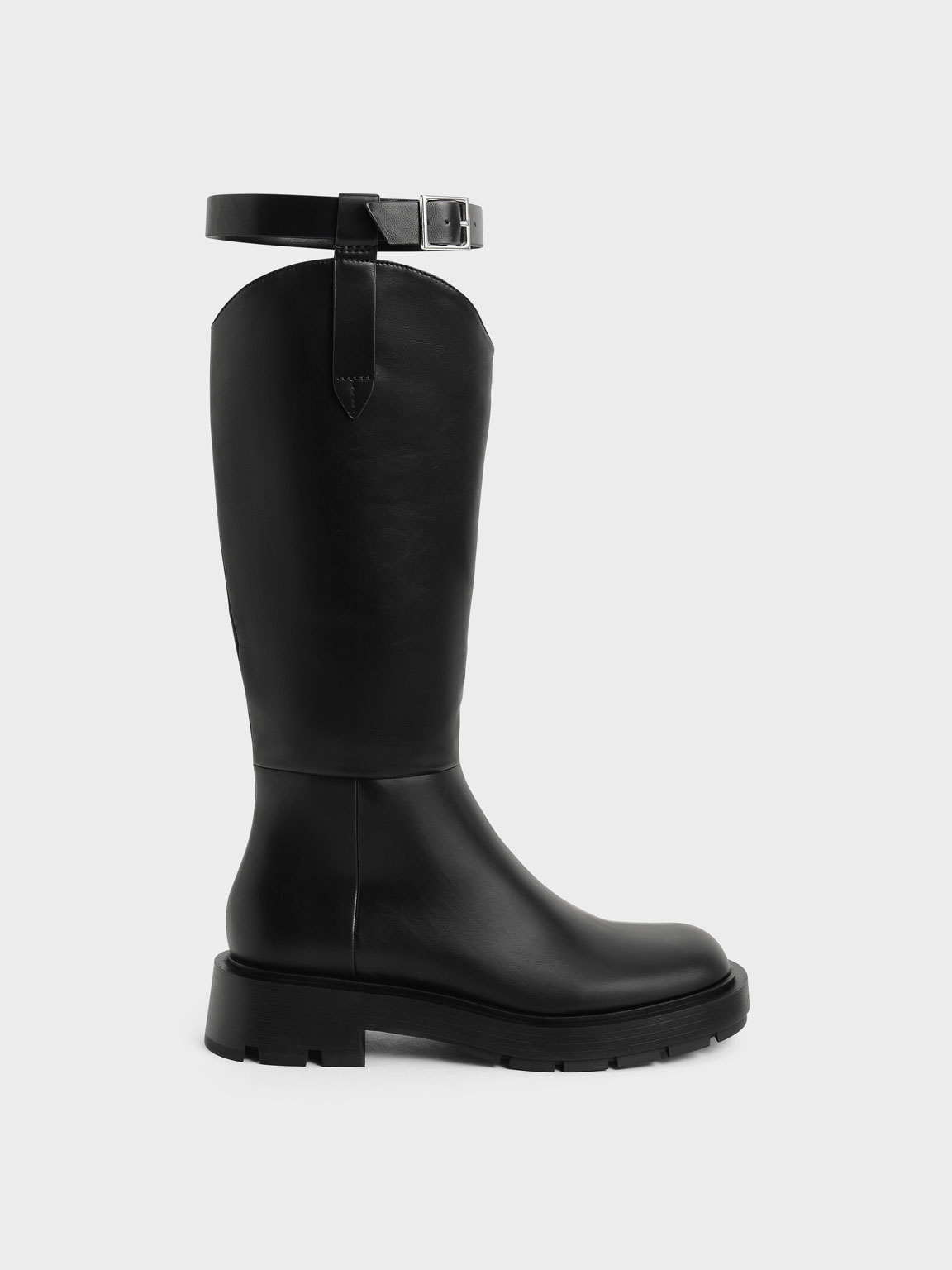 Buckled Knee Boots, Black
