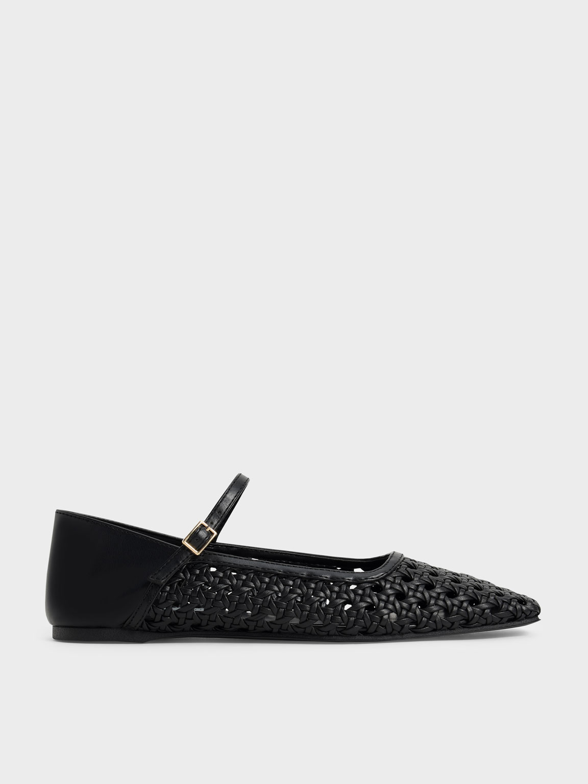 Weave Detail Ballerinas, Black