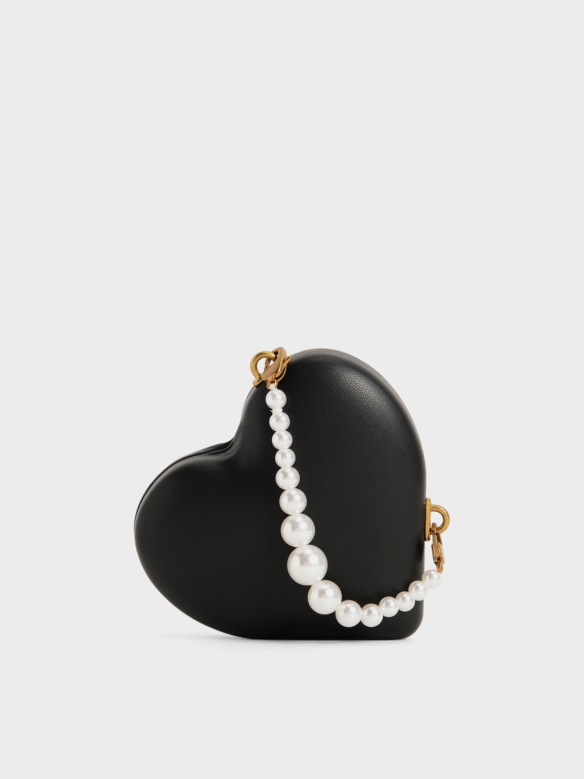 Beaded Handle Heart Pouch, Black