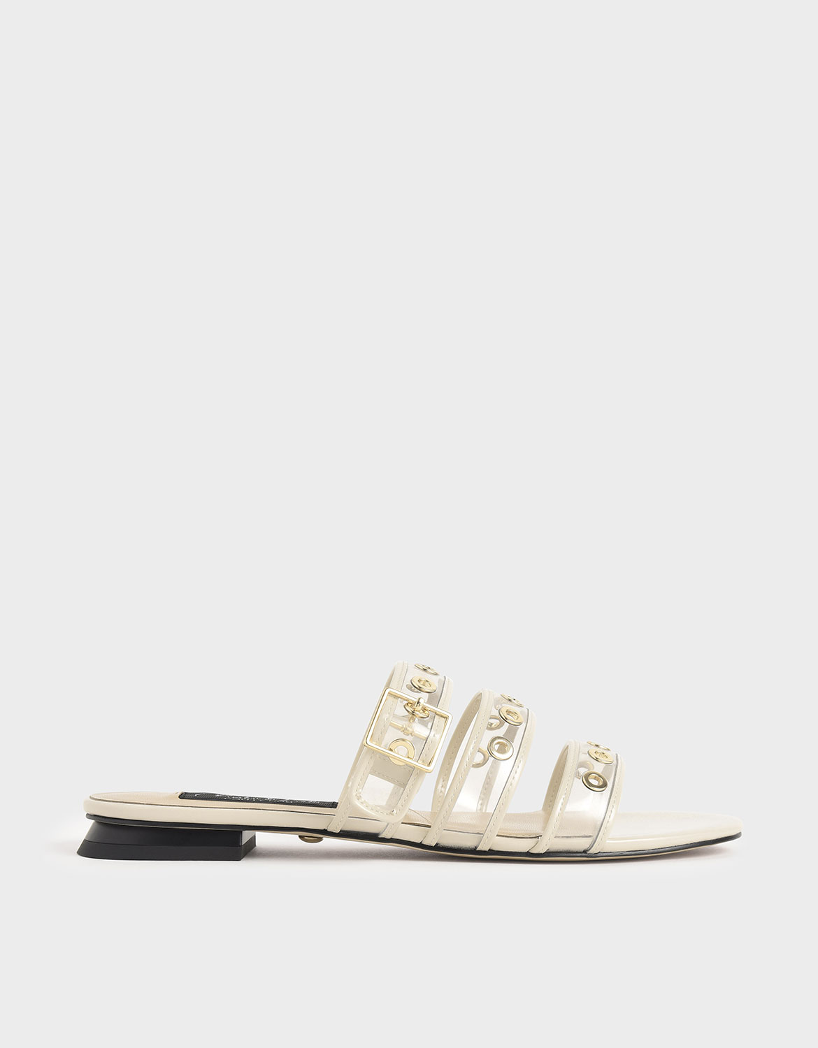 Patent Leather Eyelet-Embellished Slide Sandals