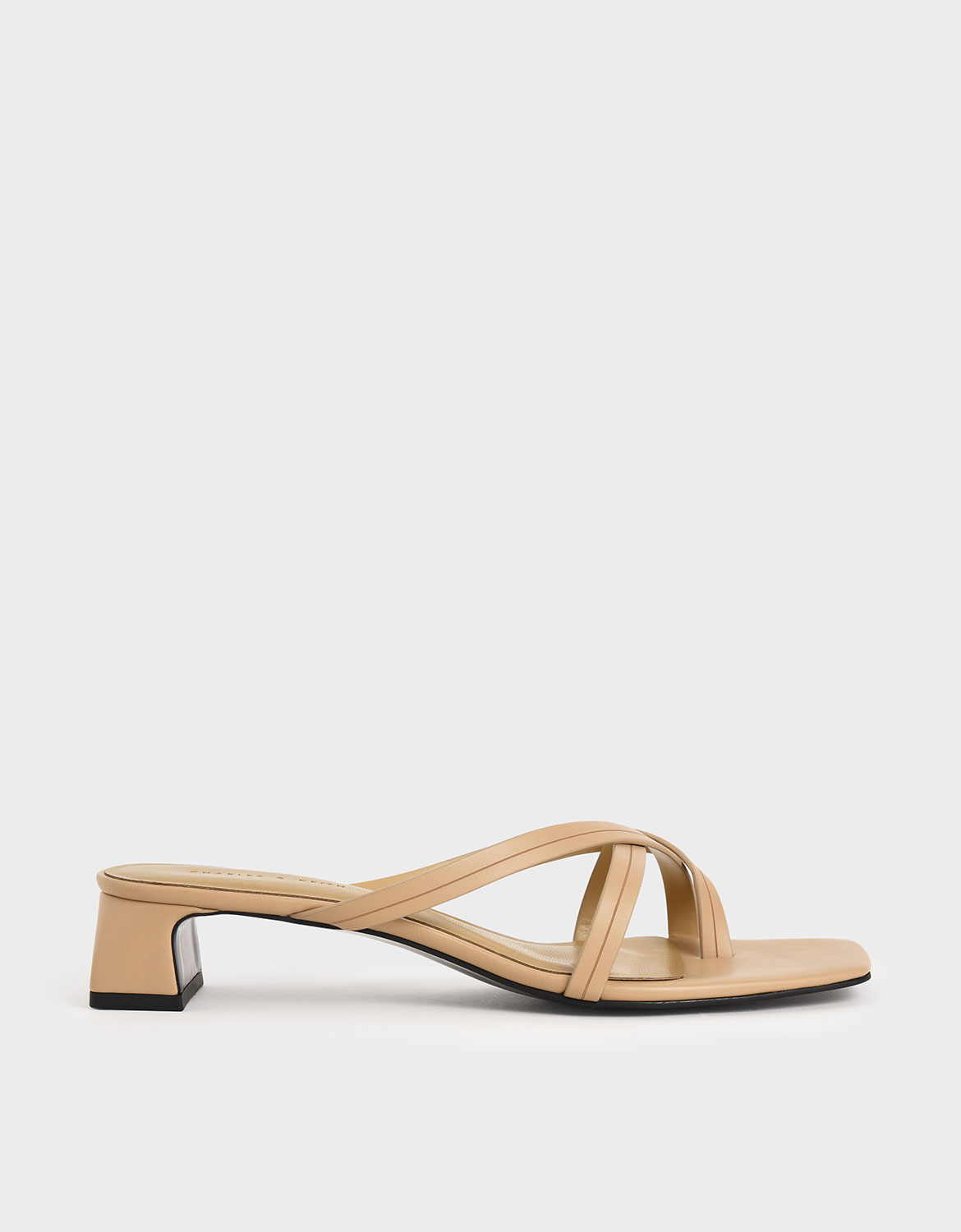 Strappy Toe Loop Heeled Sandals, Nude