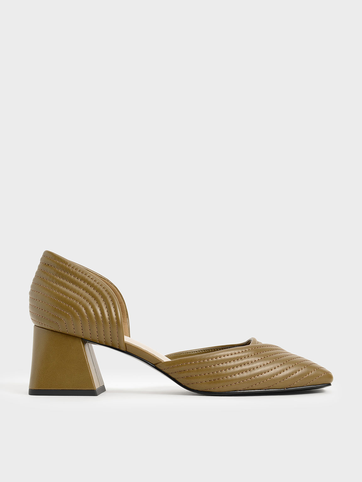 Stitch-Trim D'Orsay Pumps, Olive