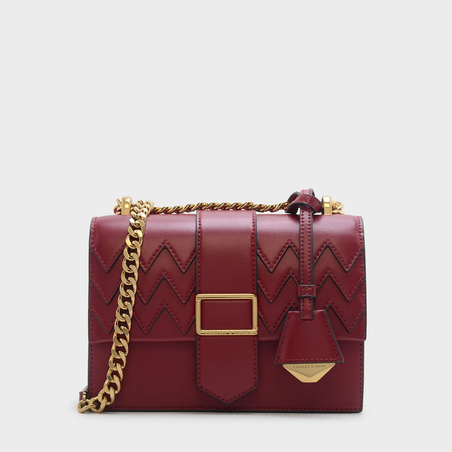 Front Flap Chain Strap Crossbody Bag, Red