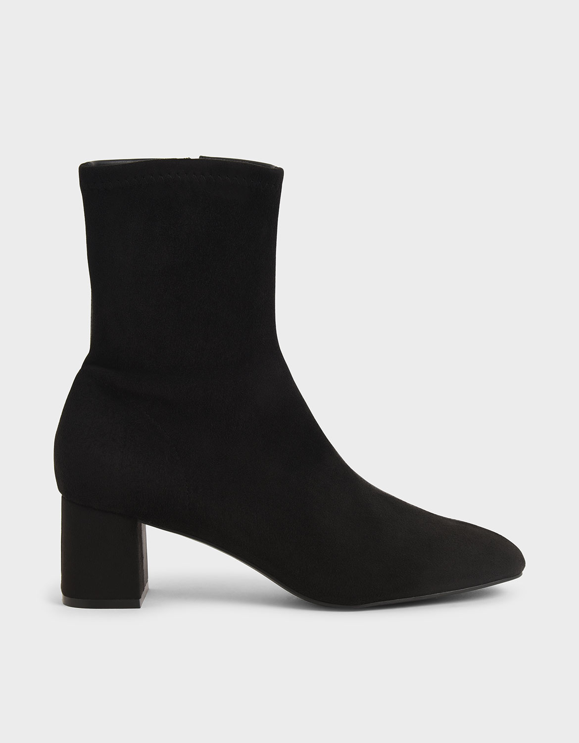 Textured Block Heel Ankle Boots, Black