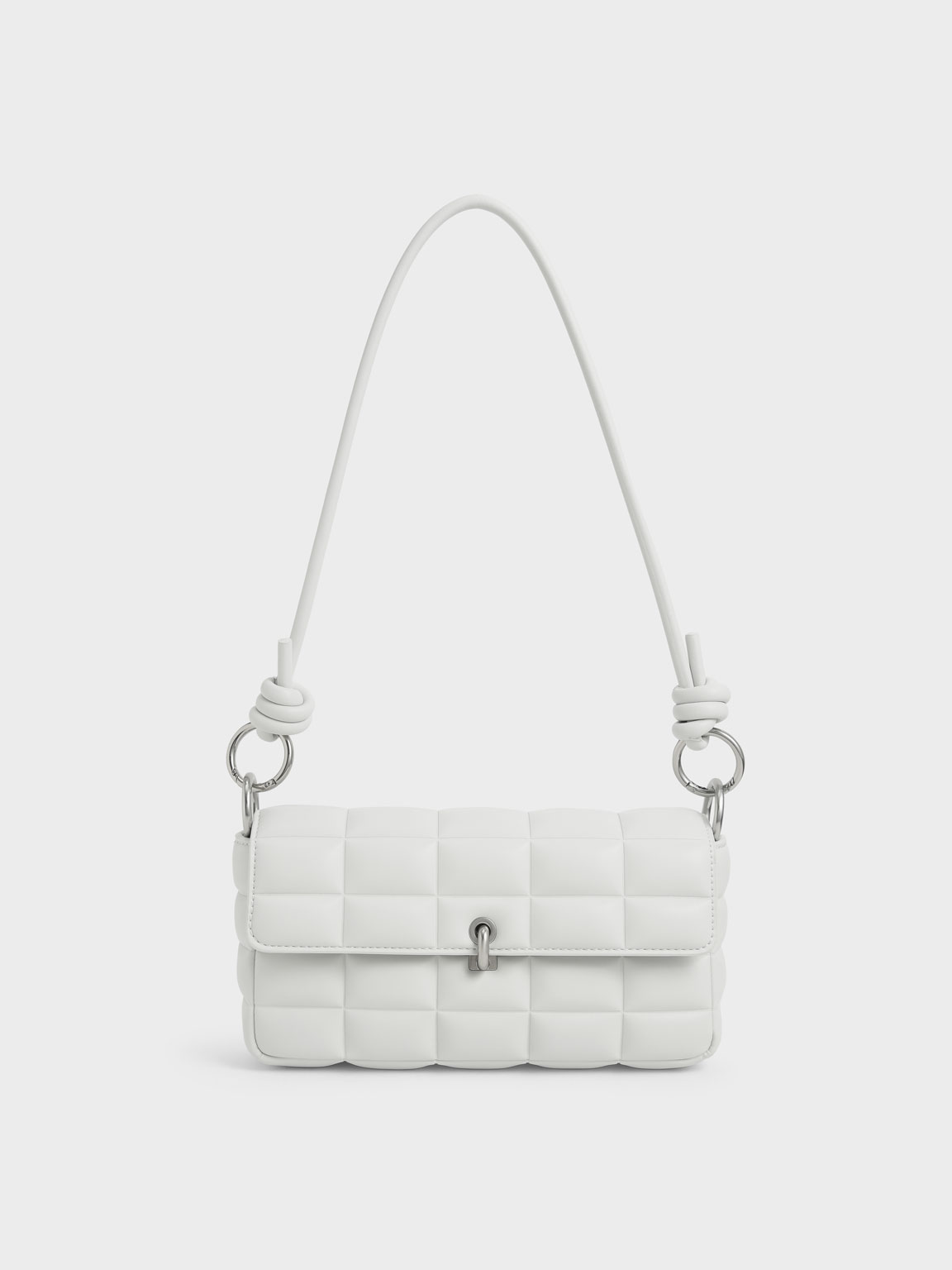 Chunky Chain Handle Quilted Shoulder Bag, White