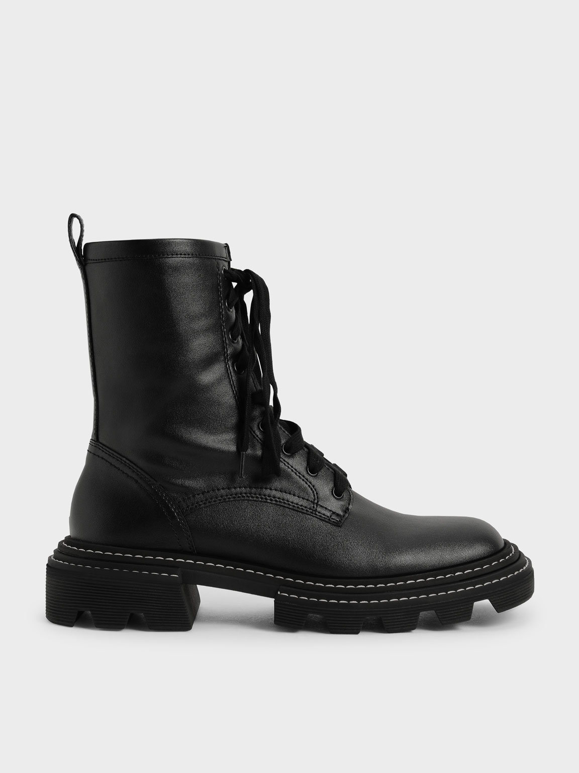 Lace-Up Chunky Ankle Boots, Black