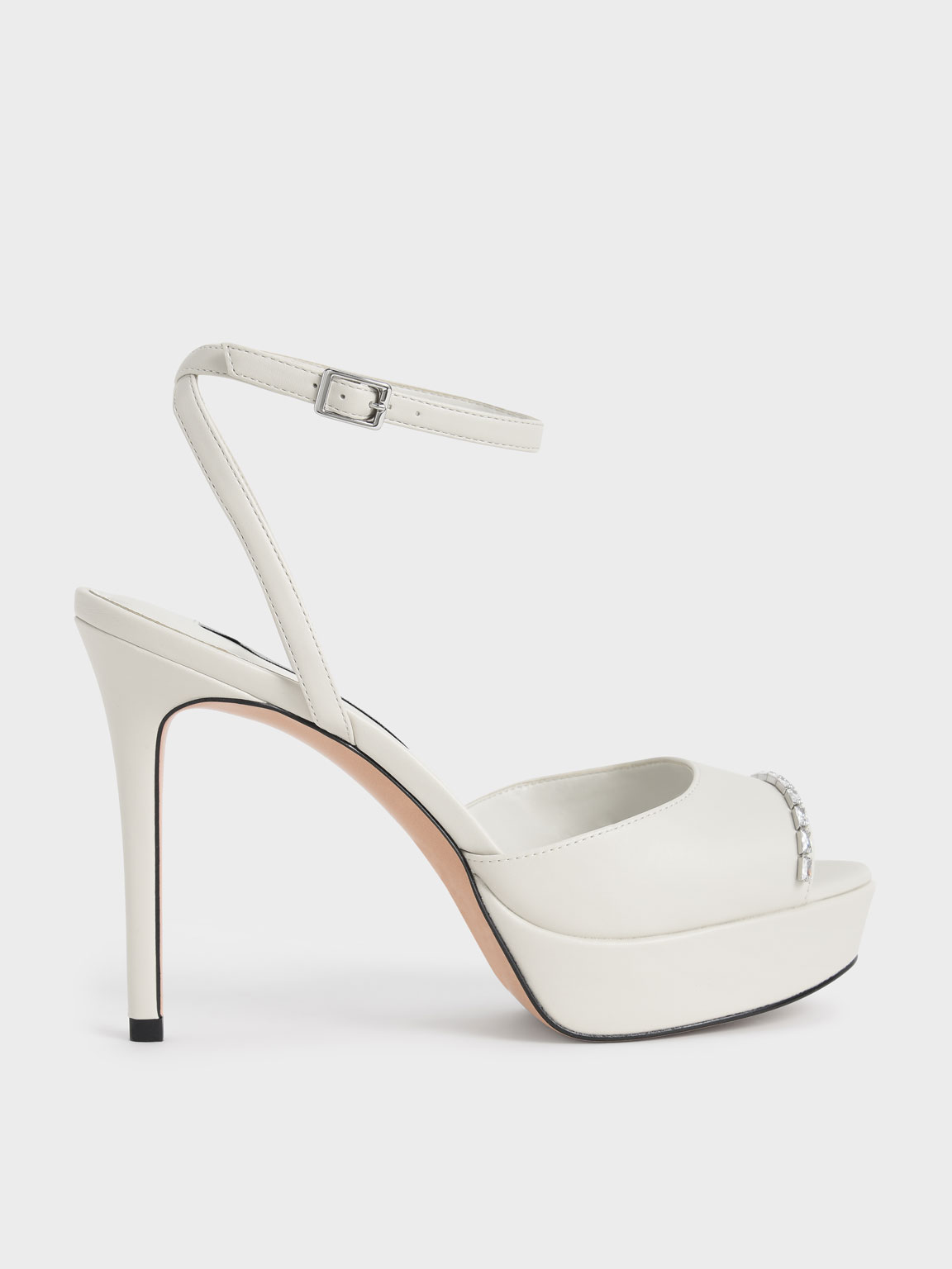 Gem-Embellished Platform Sandals, Chalk