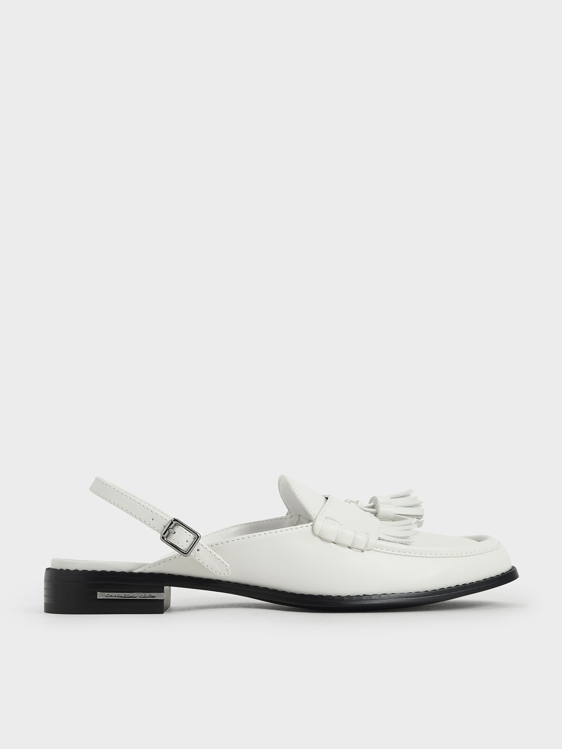 Tassel Slingback Loafer Mules, White