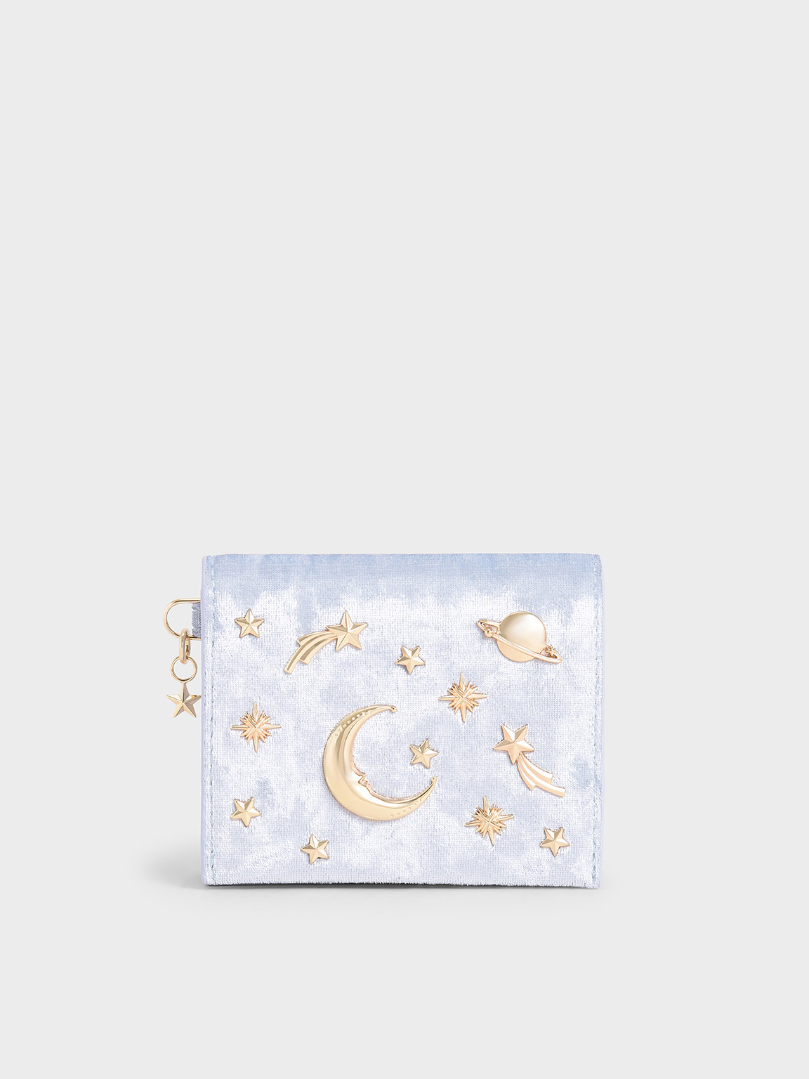 Velvet Embellished Card Holder, Light blue