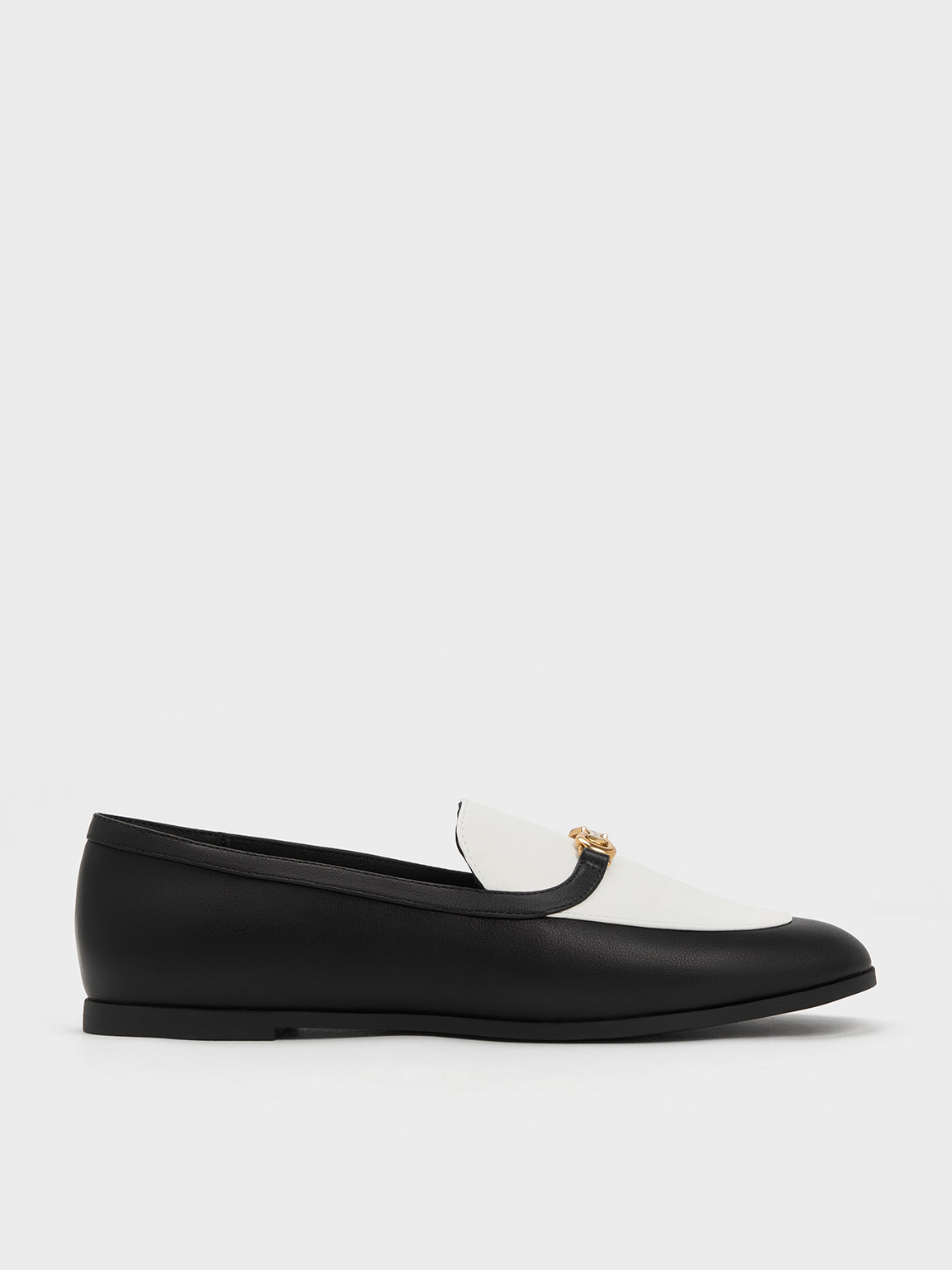 Metallic Accent Two-Tone Round-Toe Loafers