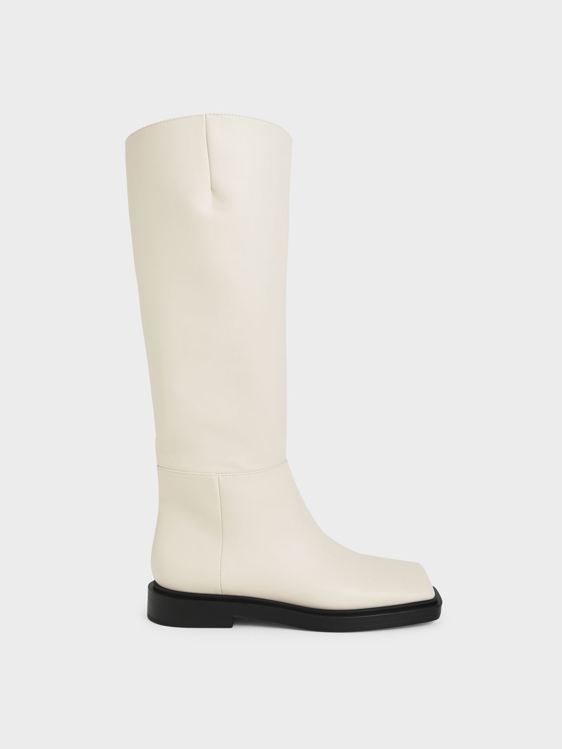 Square Toe Knee High Boots, Chalk