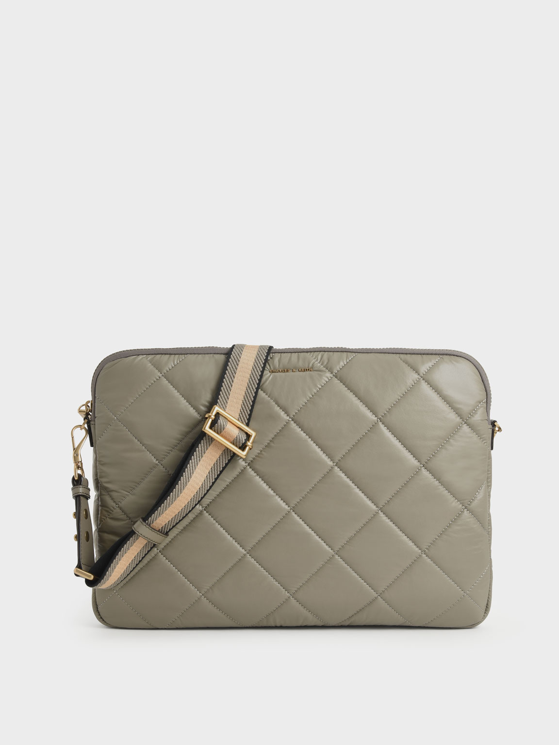 Quilted Laptop Bag, Taupe