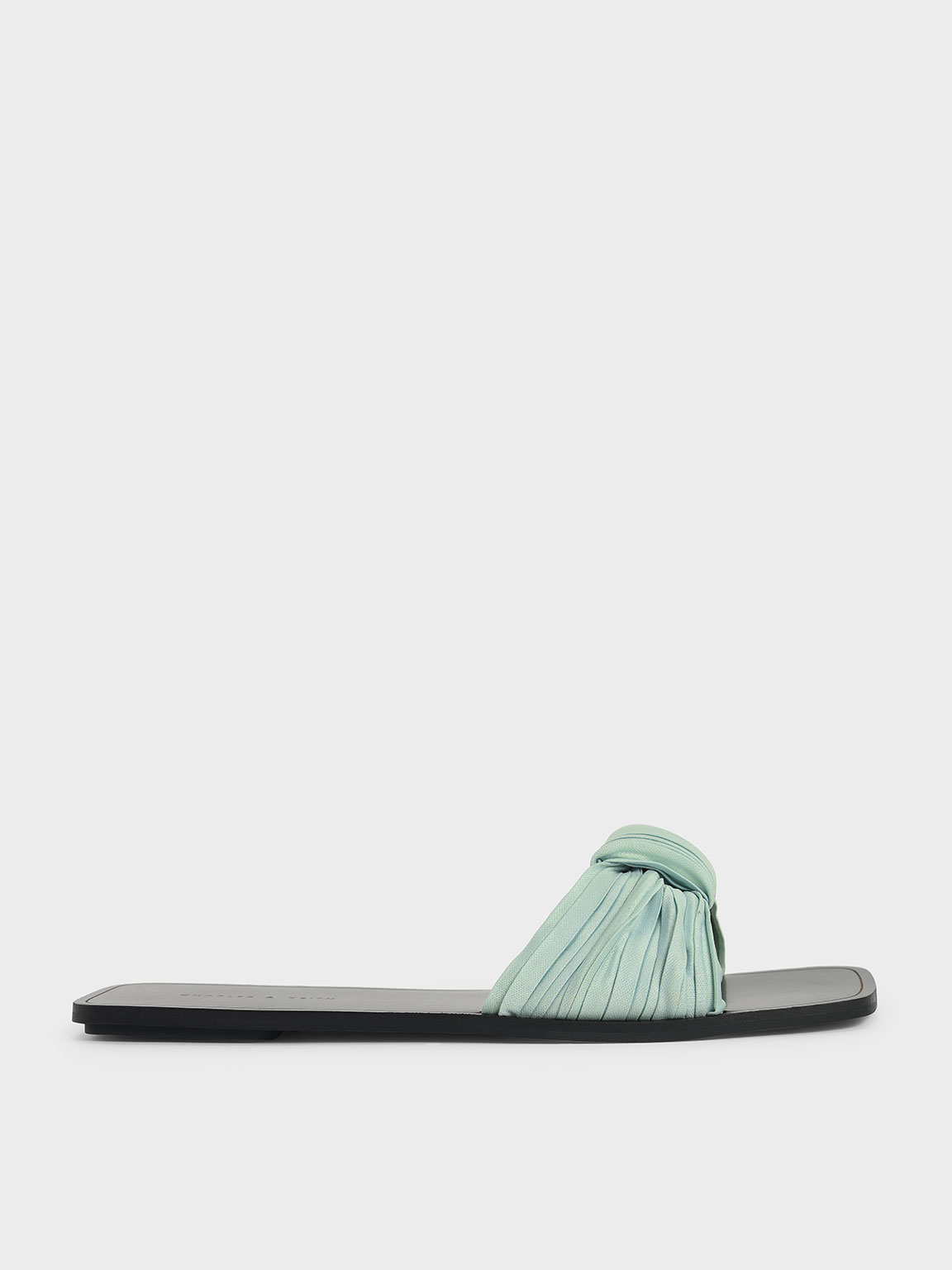 Pleated Fabric Knotted Slide Sandals, Mint green