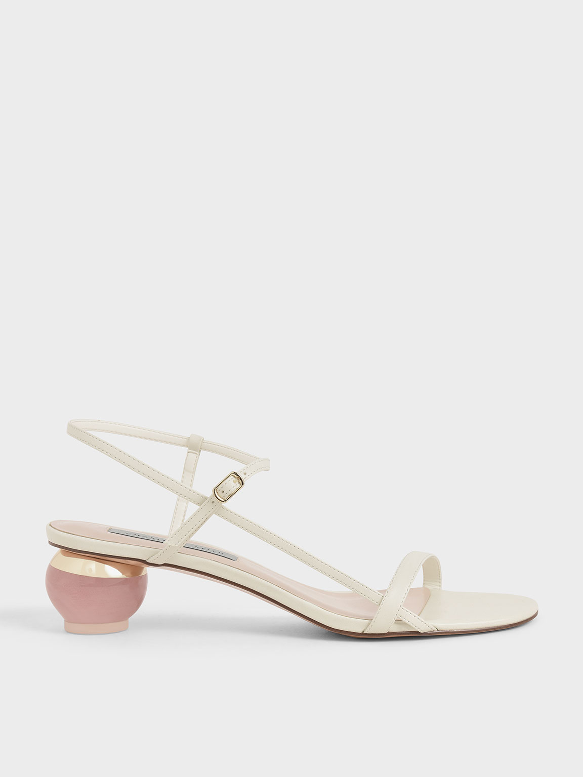 Sculptural Heel Ankle Strap Sandals