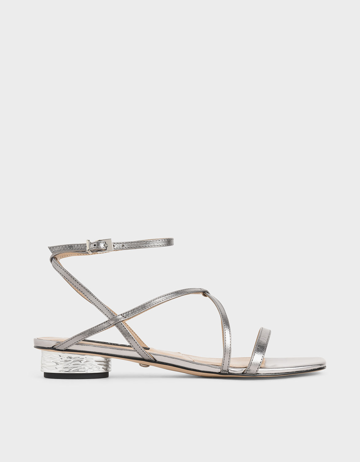 Leather Strappy Sandals, Pewter