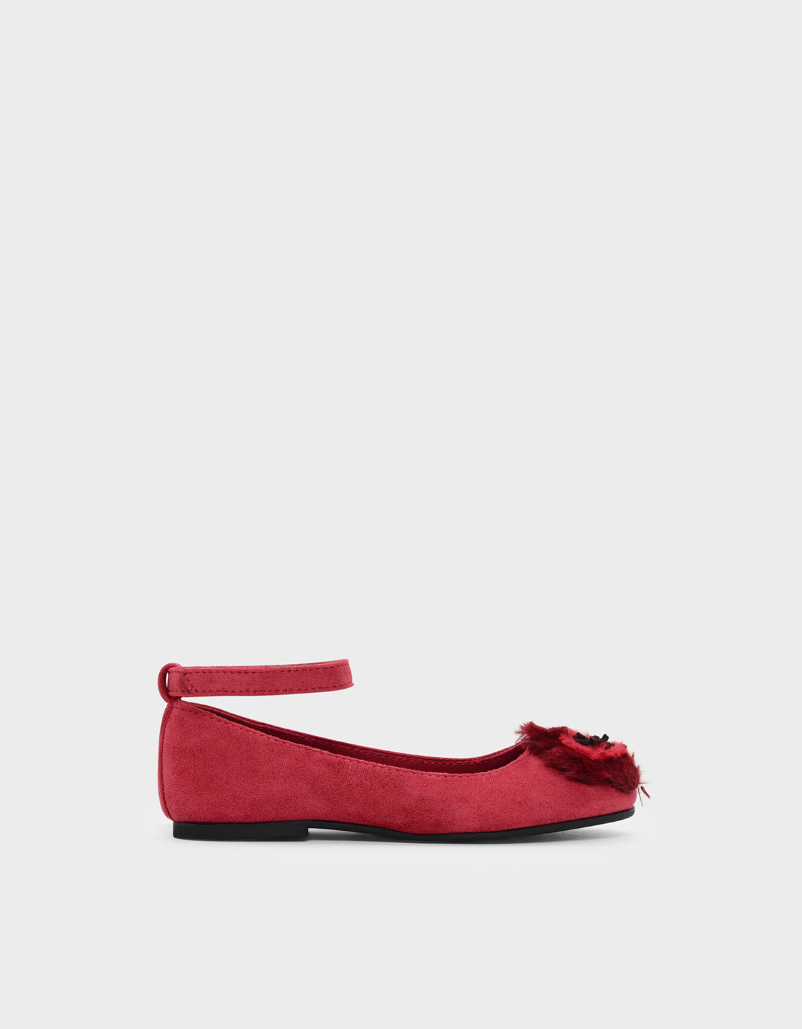 Kids Furry Floral Flats, Red
