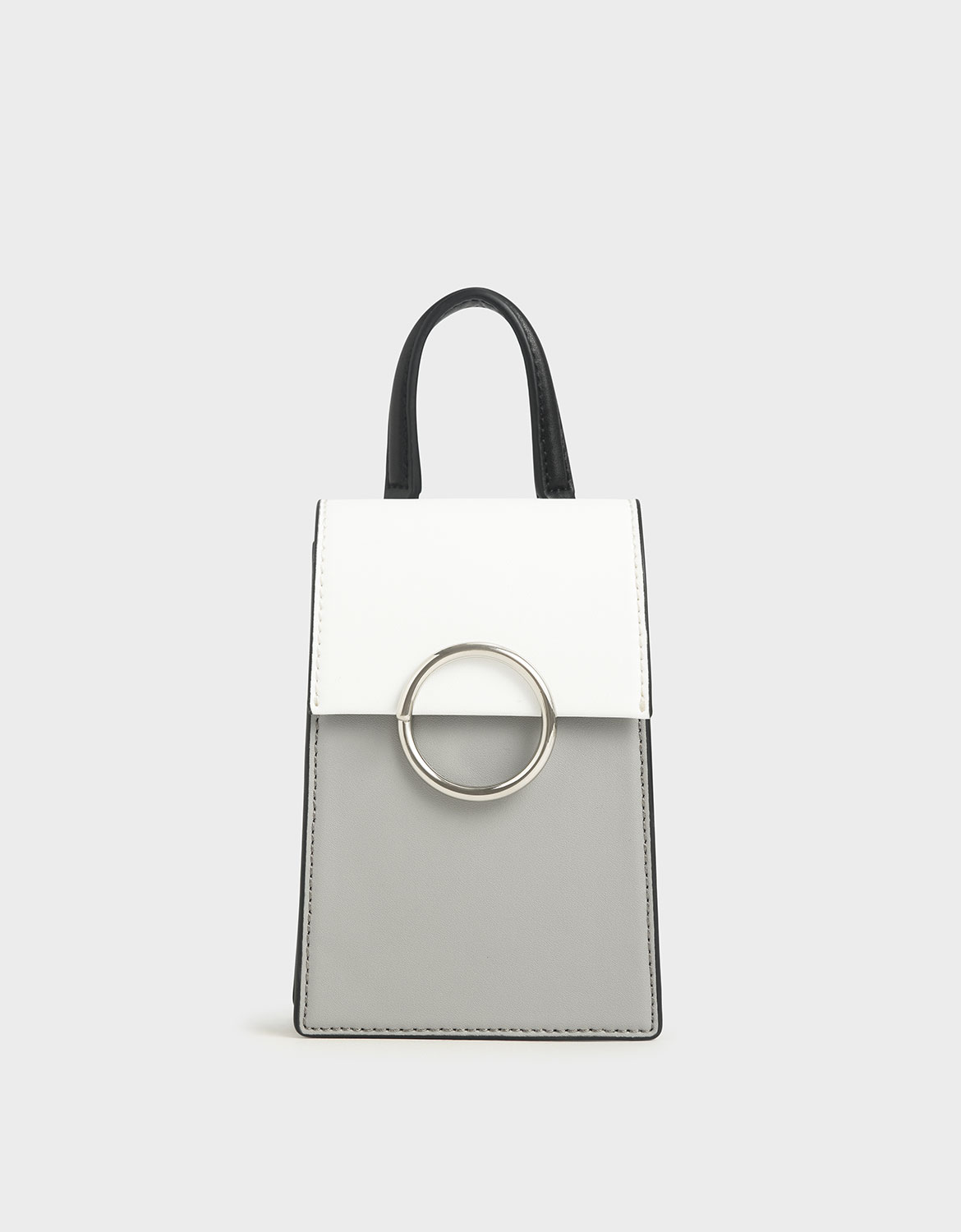 Two-Tone Ring Detail Elongated Bag, Grey