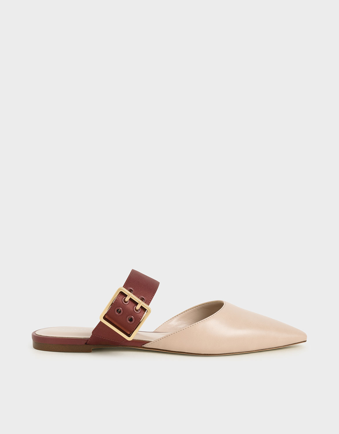 Satin Buckle Strap Mules, Brick