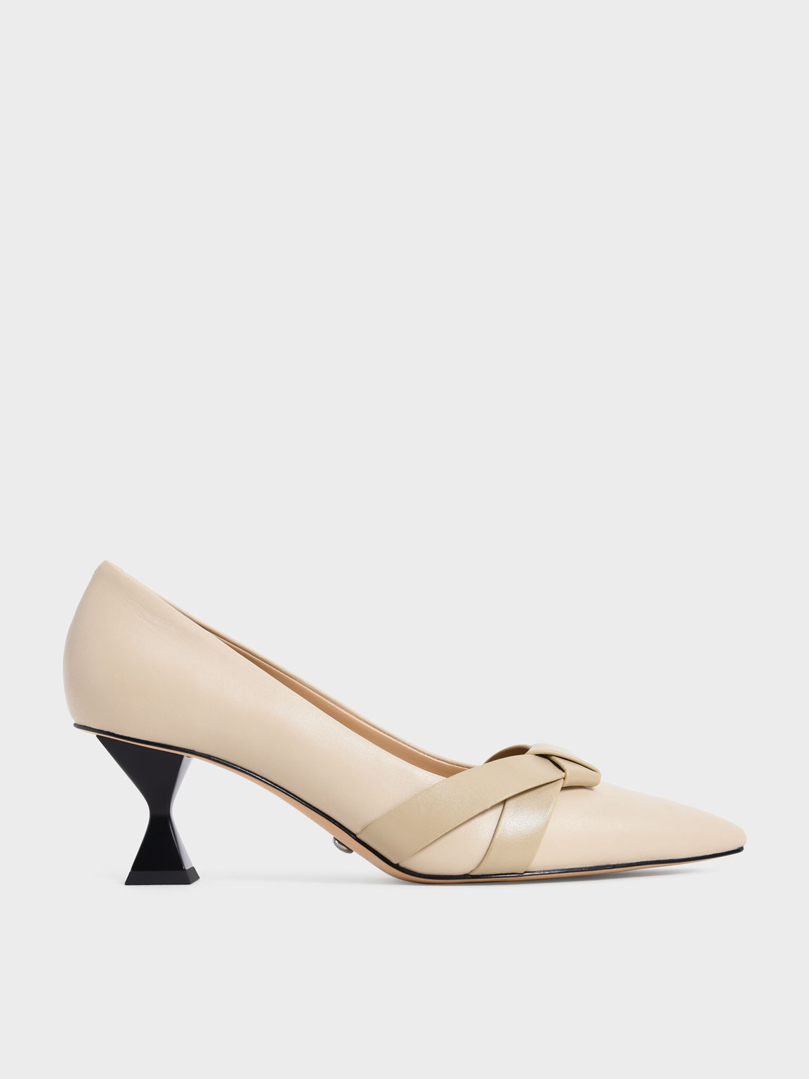 Leather Knotted Bow Sculptural Heel Pumps, Chalk
