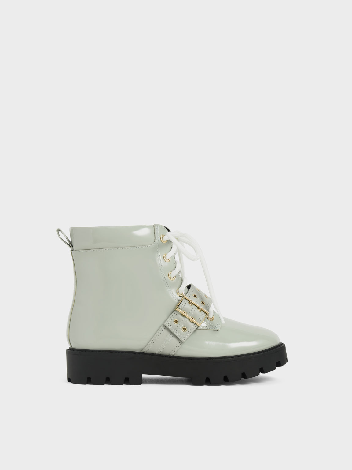 Girls' Patent Lace-Up Ankle Boots, Sage green