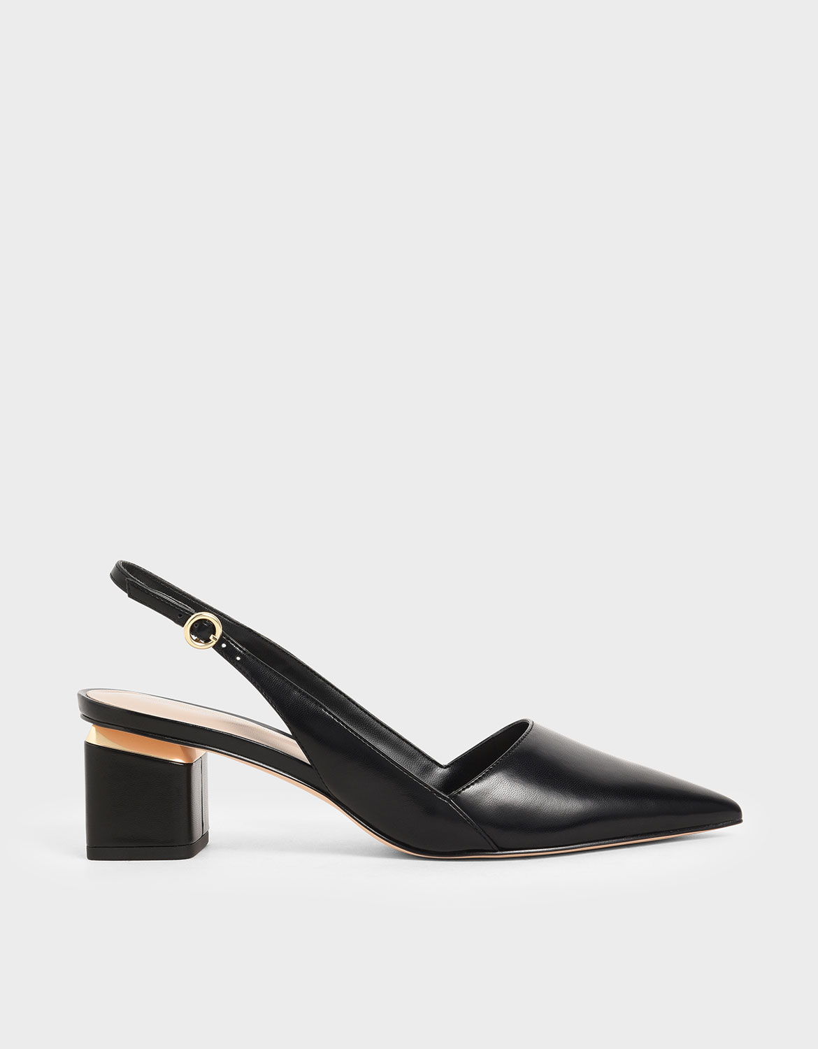 Pointed Slingback Heels, Black