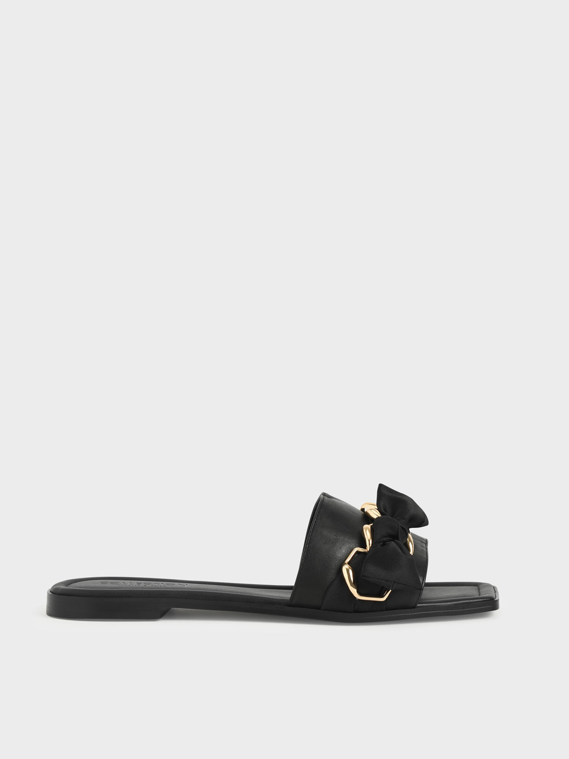 Satin Scarf Leather Slide Sandals, Black