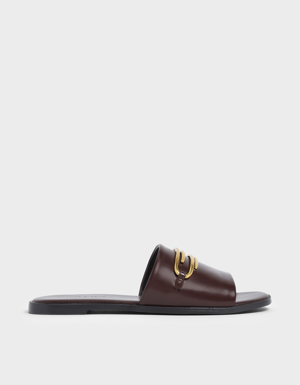 Metal Accent Slide Sandals, Brown