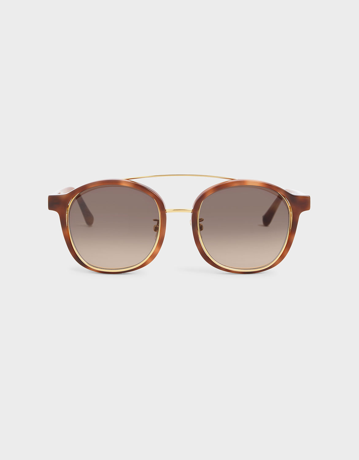 Tortoiseshell Gradient Tint Round Sunglasses, T. shell