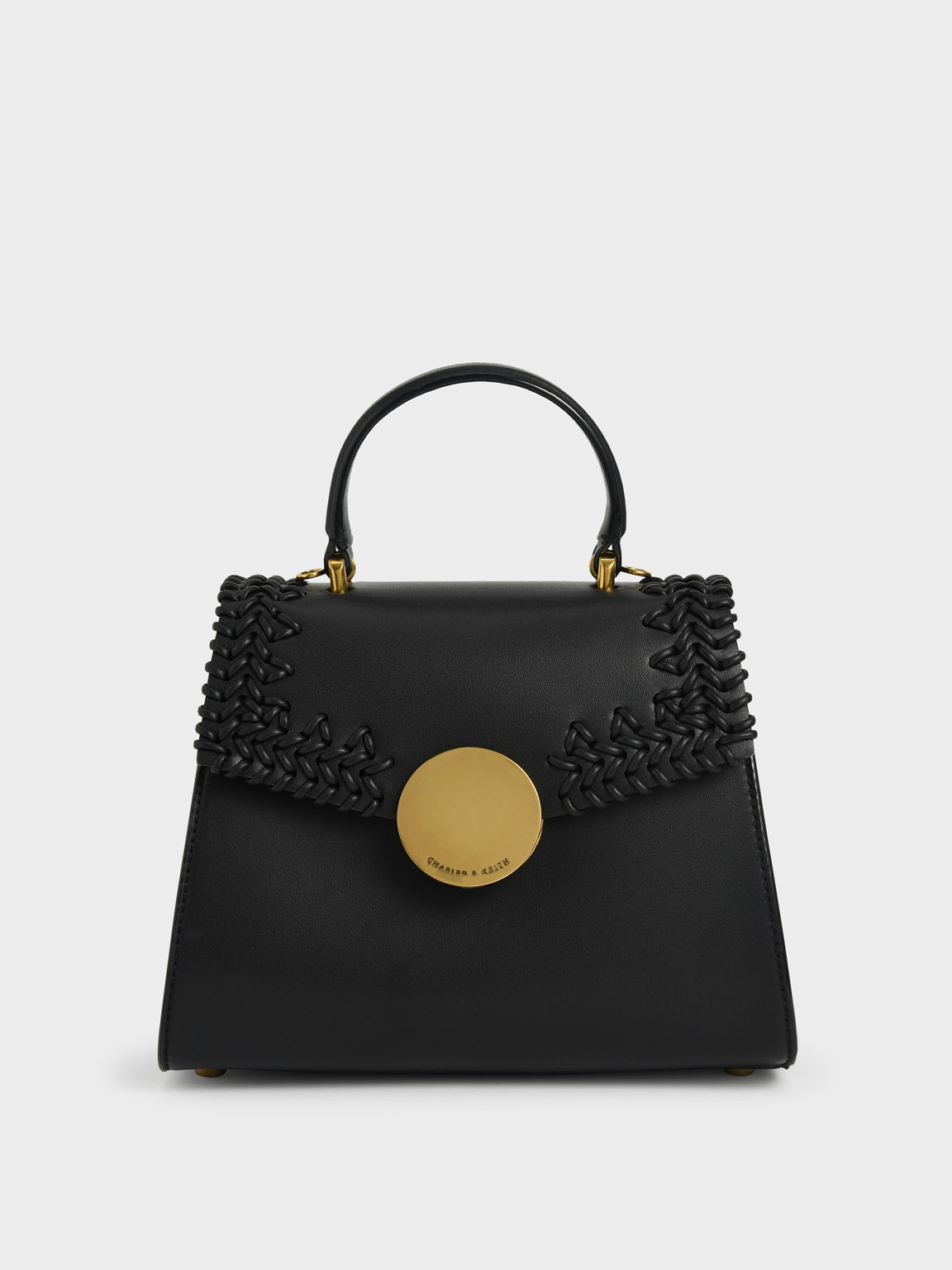 Woven Top Handle Bag, Black
