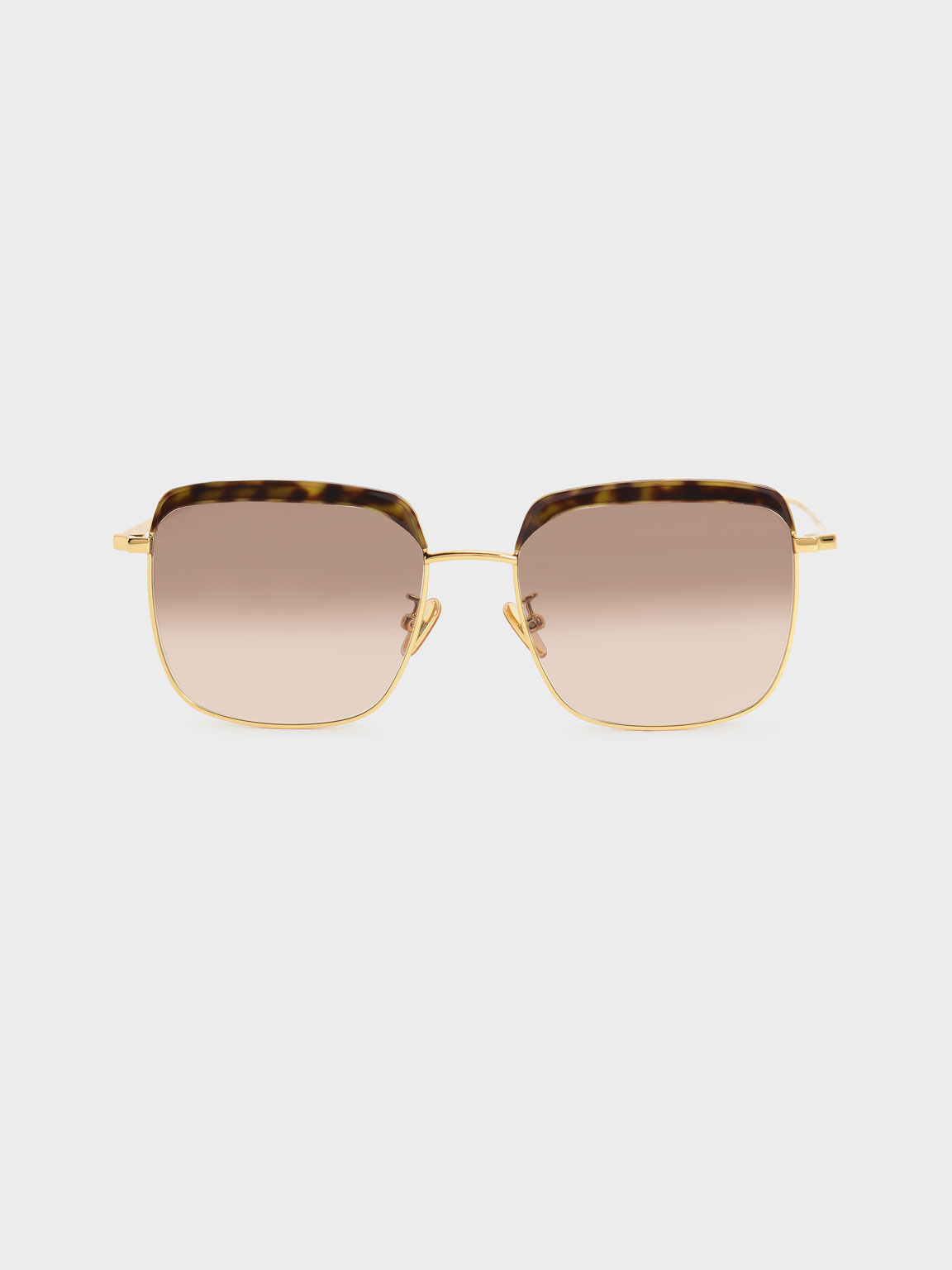 Thin Metal Frame Square Tortoiseshell Sunglasses, T. shell