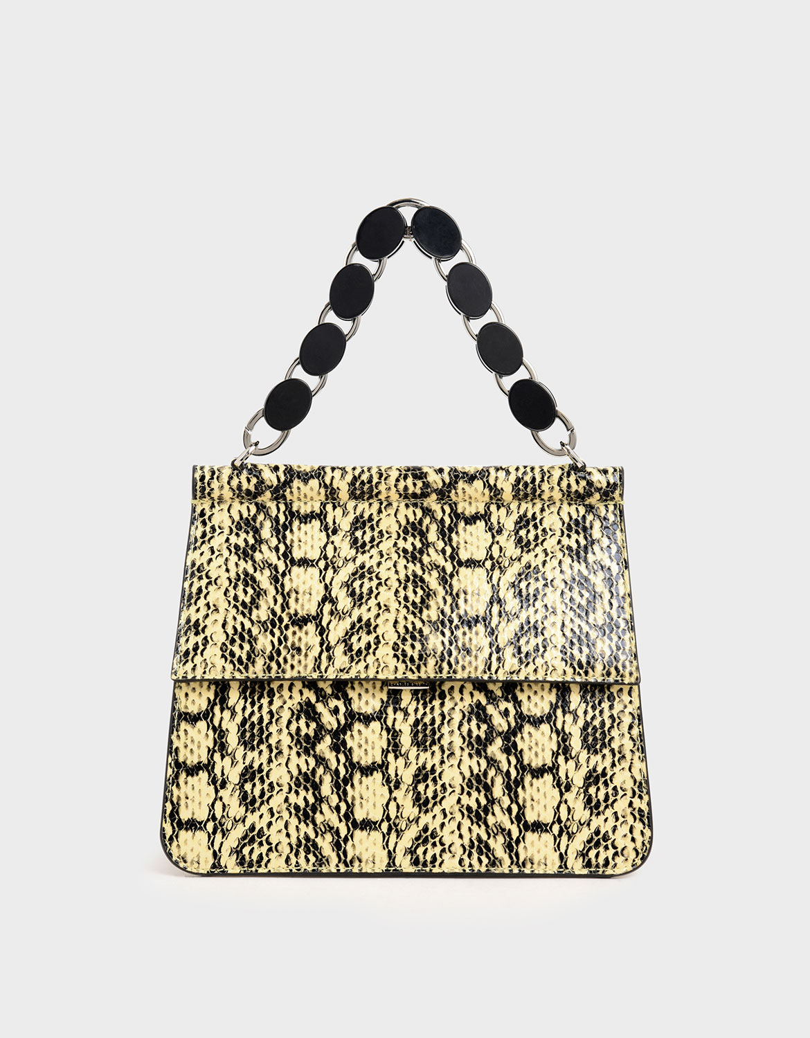 Snake Print Acrylic Tortoiseshell Top Handle Bag, Yellow