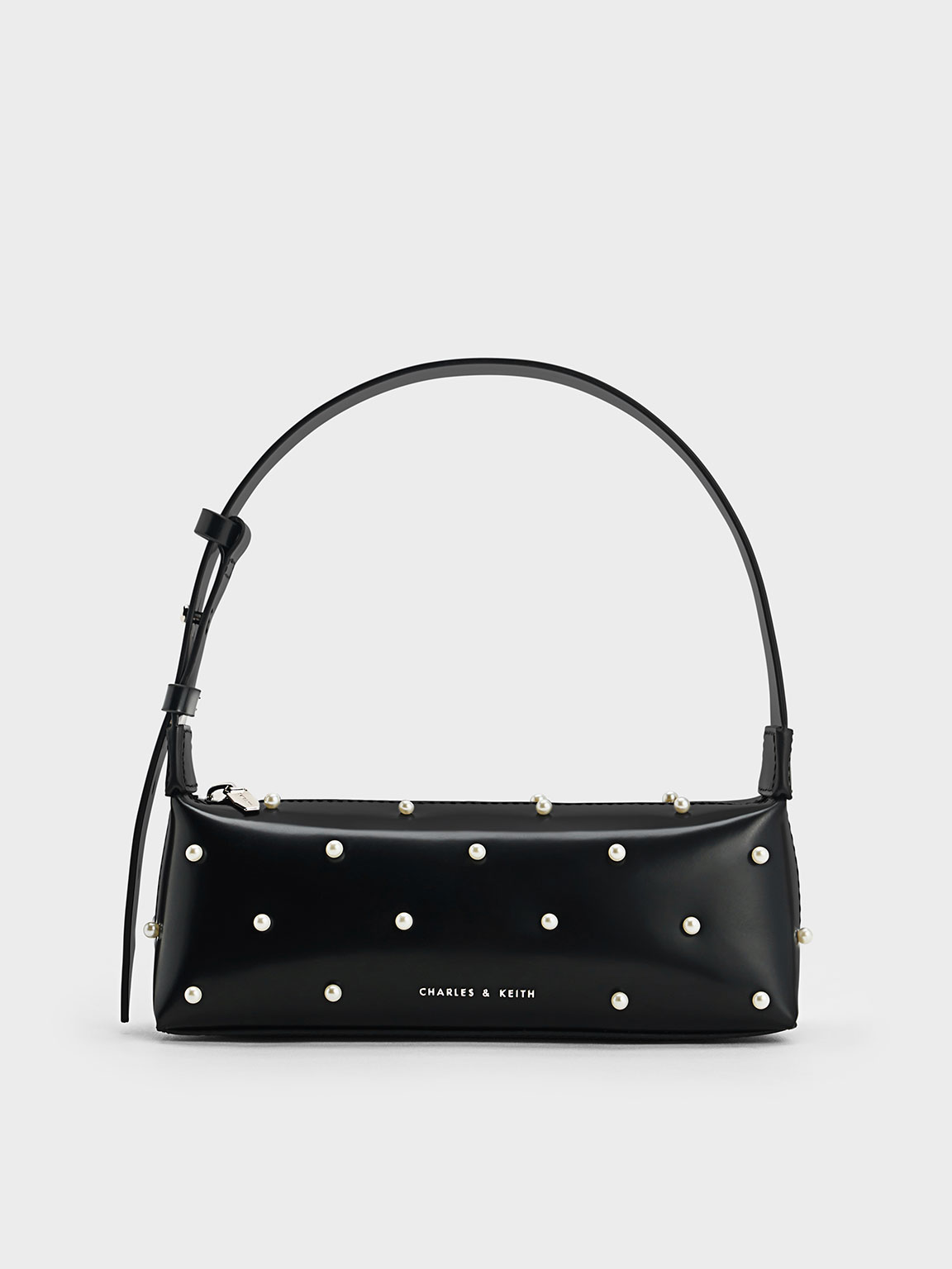 Pearl-Embellished Leather Top Handle Bag