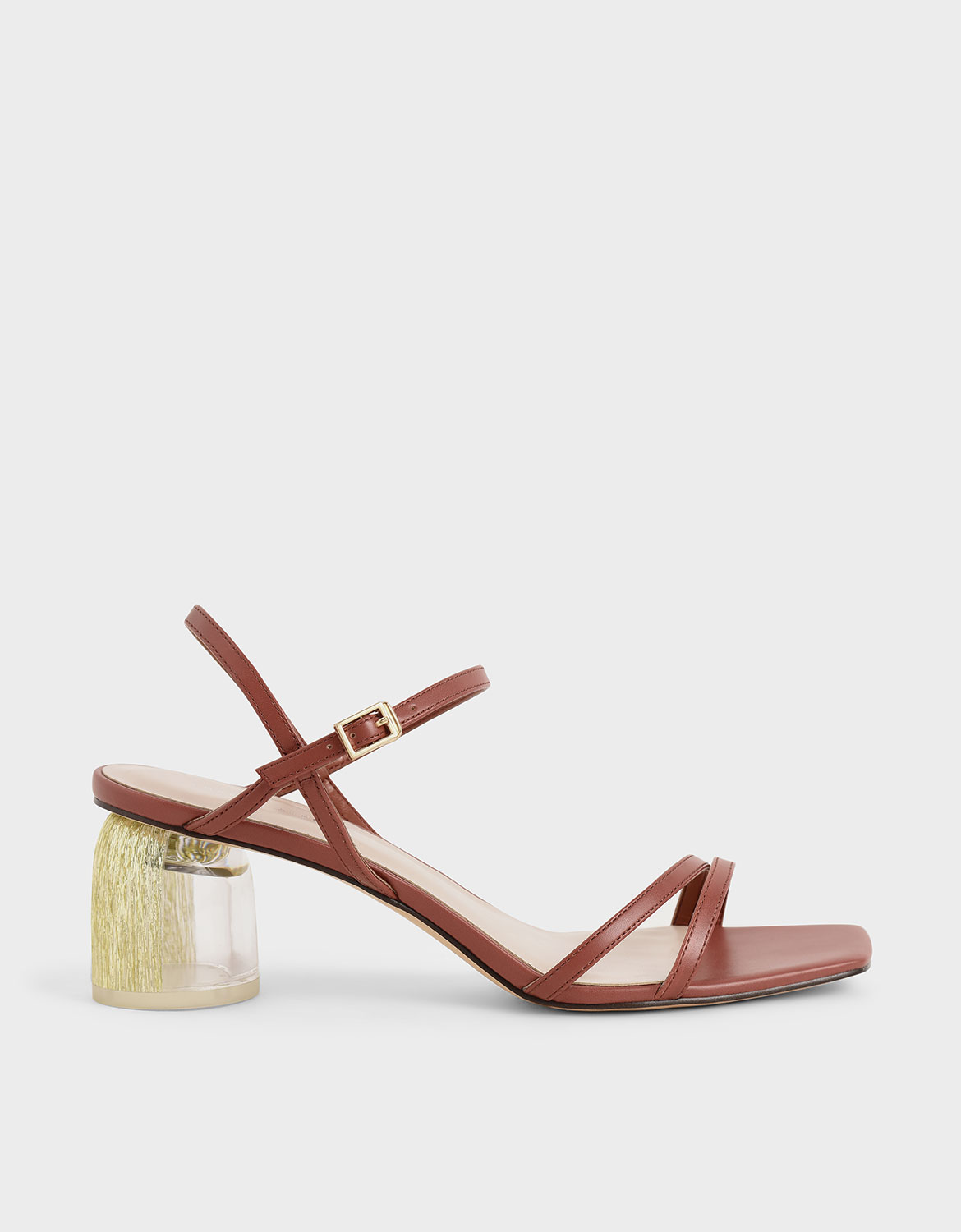 Strappy Sculptural Heel Sandals, Brick
