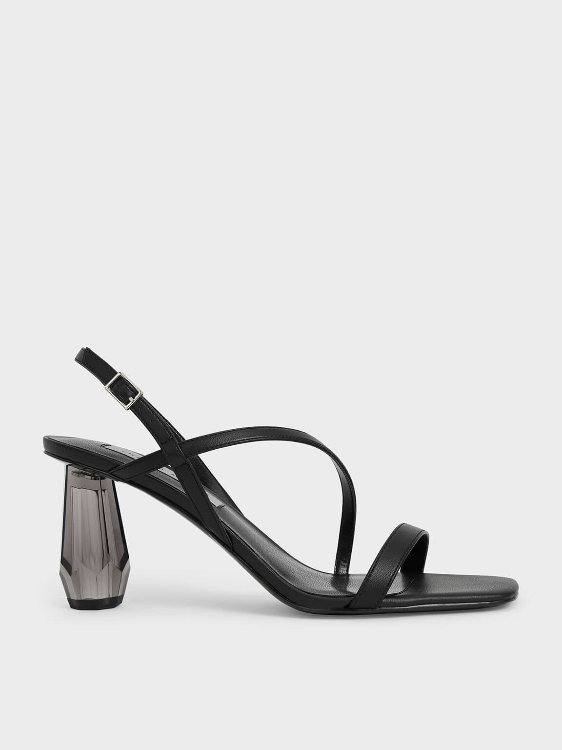 See-Through Sculptural Heel Sandals, Black