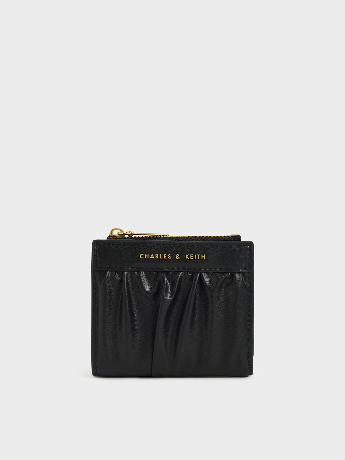 Ruched Short Wallet, Black