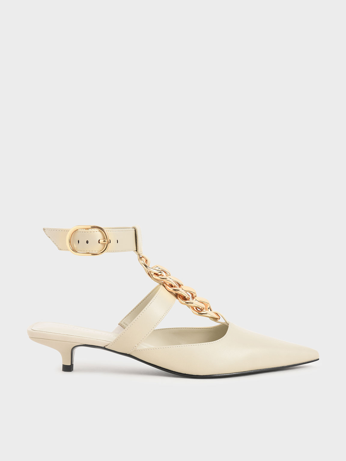 Chain Link Ankle Strap Court Shoes, Chalk