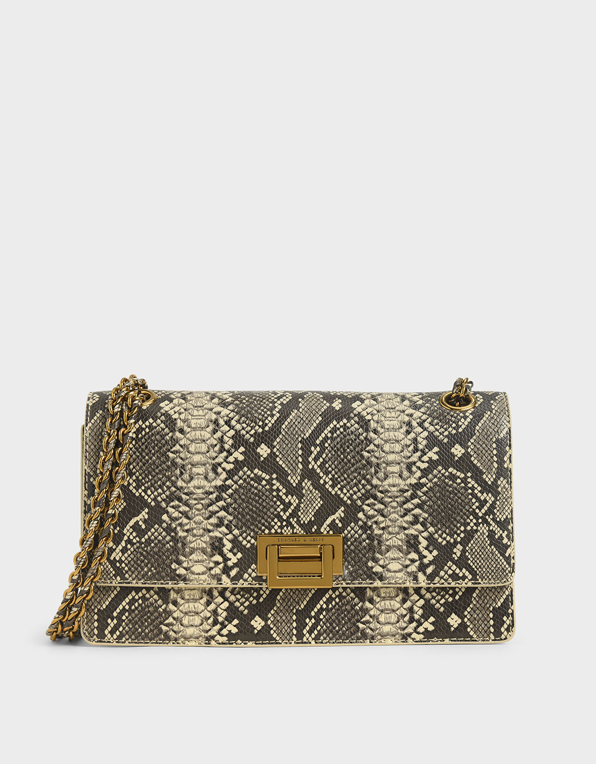 Snake Print Chain Strap Shoulder Bag, Multi
