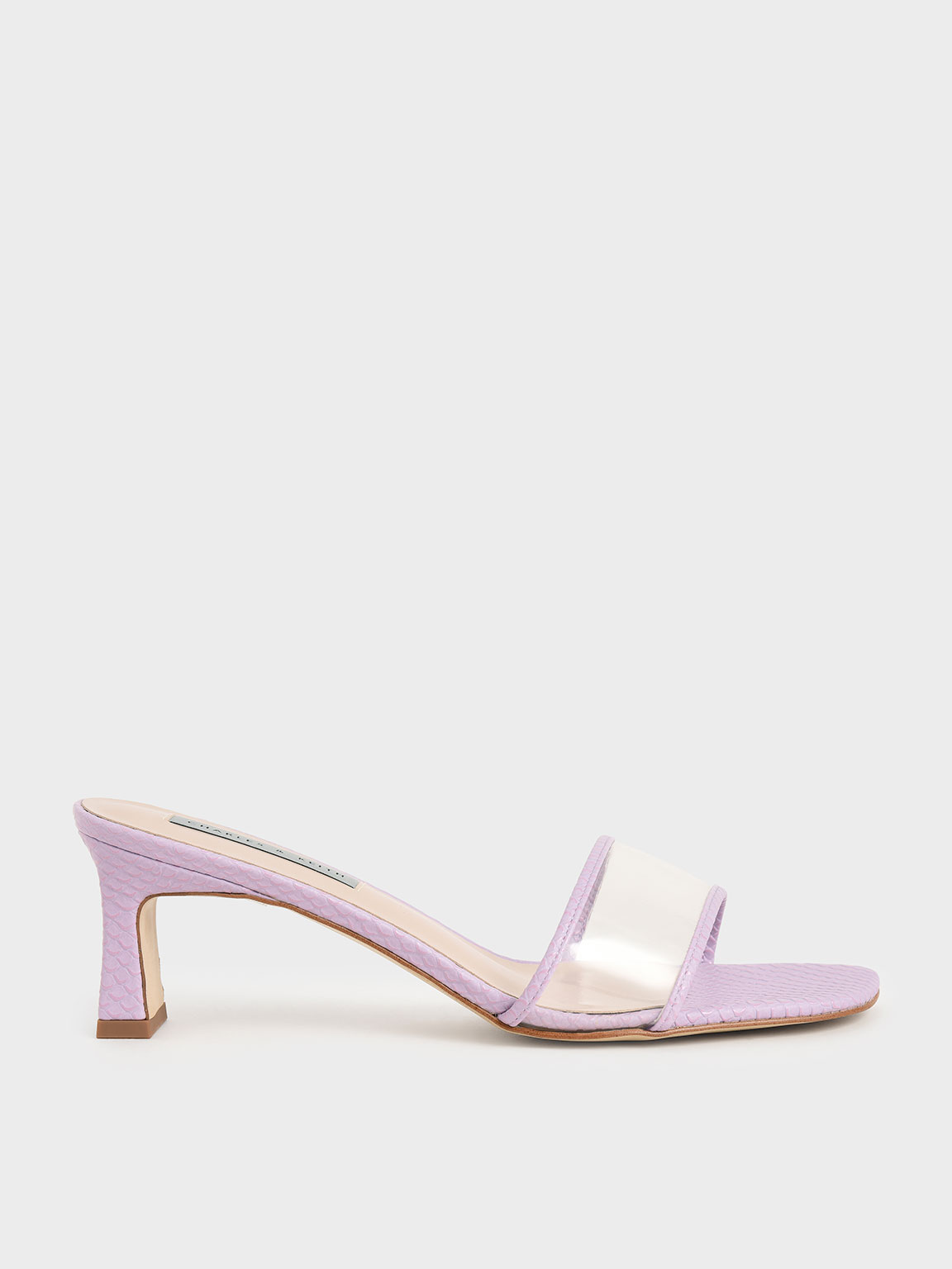 Snake Print Clear Strap Mules, Animal print purple
