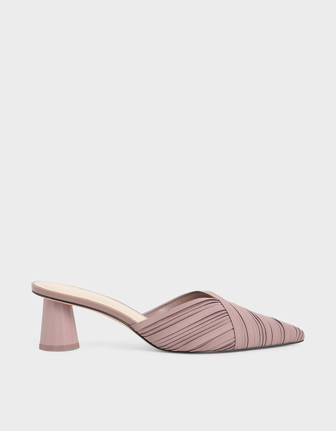Pleated Pointed Toe Mules, Mauve