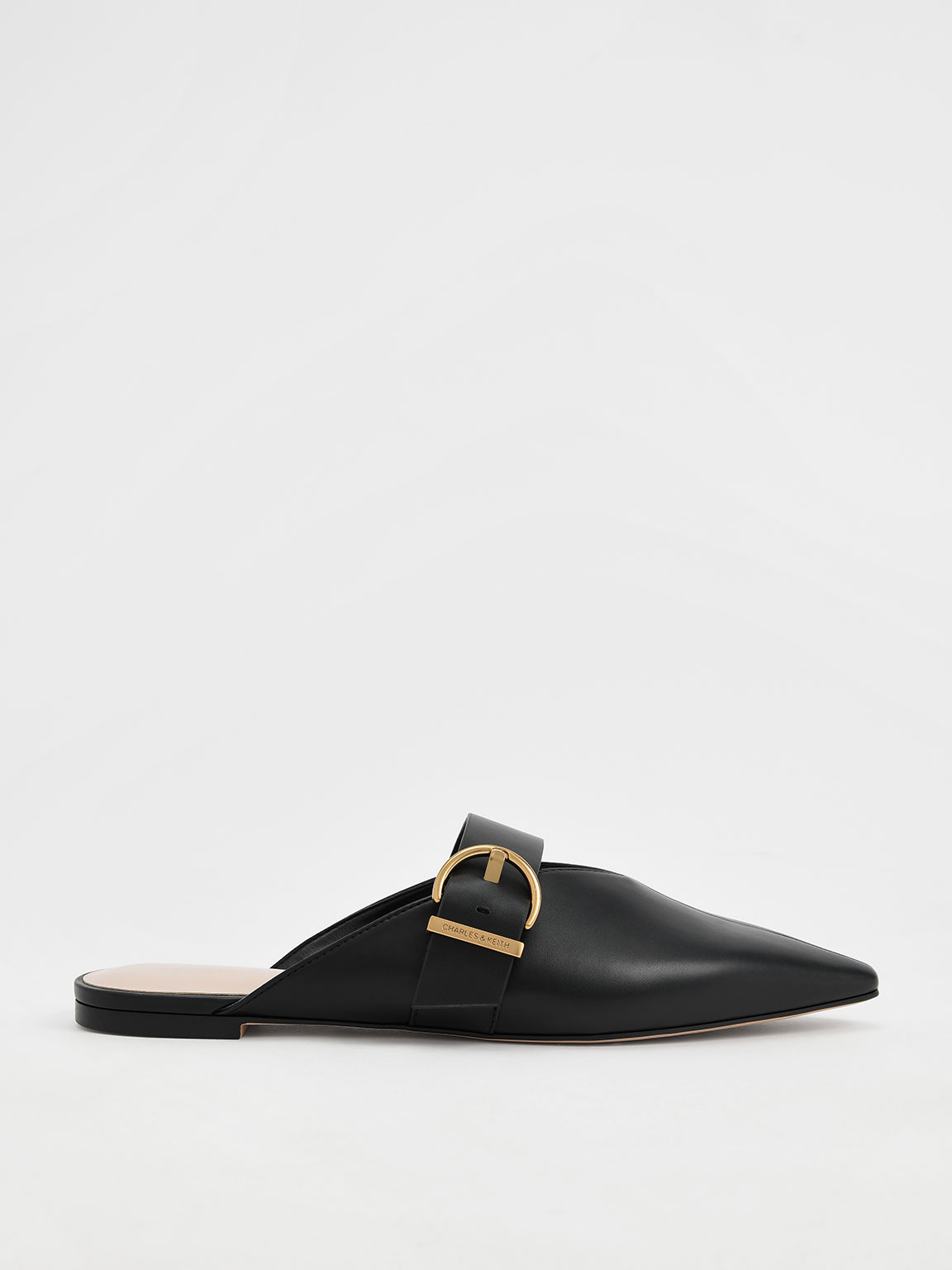 V-Cut Buckled Flat Mules