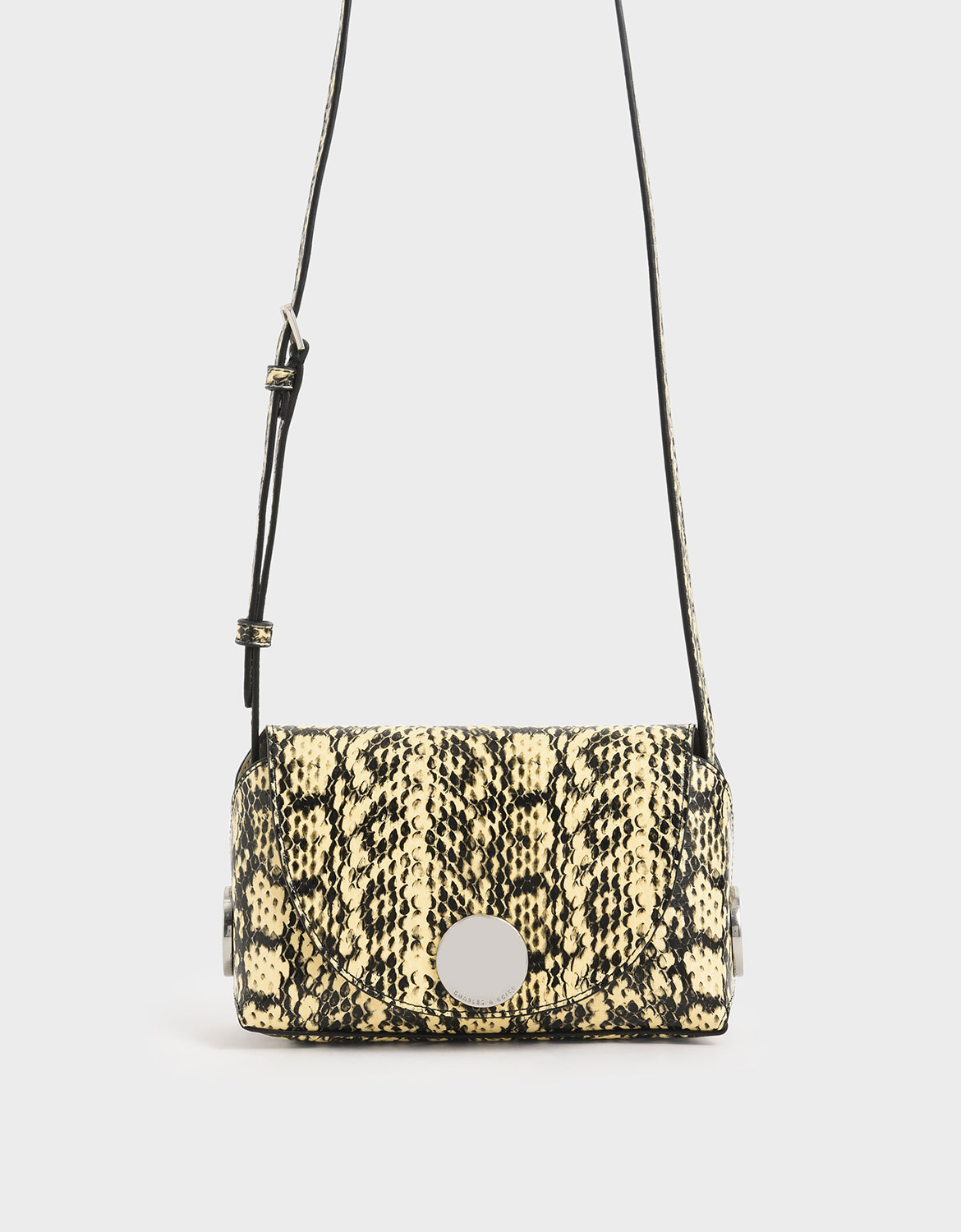 Snake Print Metal Accent Mini Crossbody Bag, Yellow