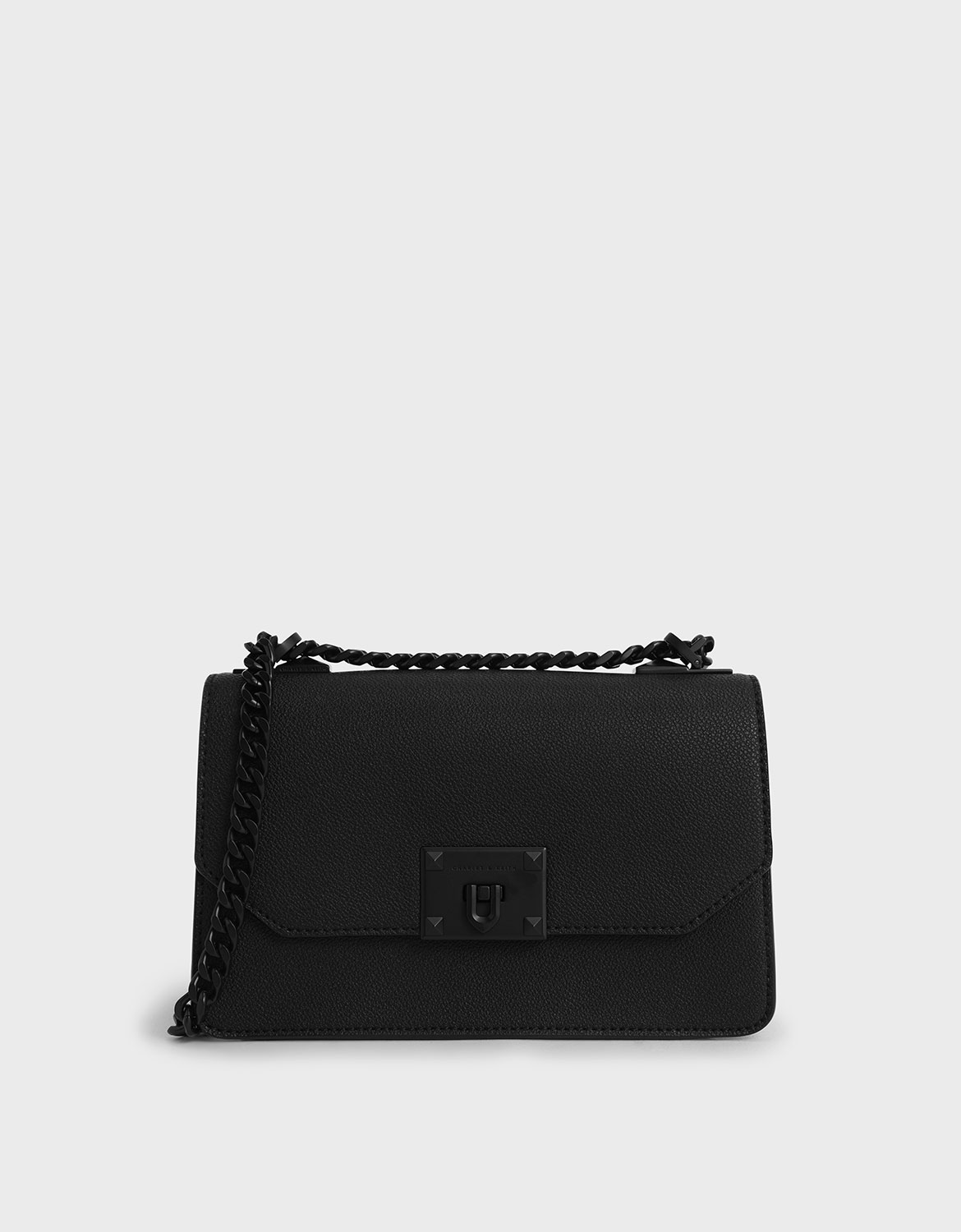Metallic Push-Lock Crossbody Bag, Ultra-matte black