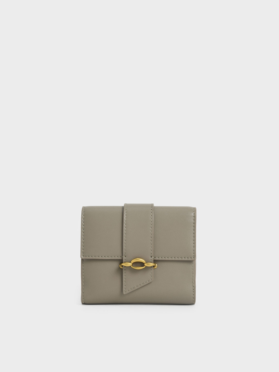 Belt Buckle Strap Short Wallet, Taupe