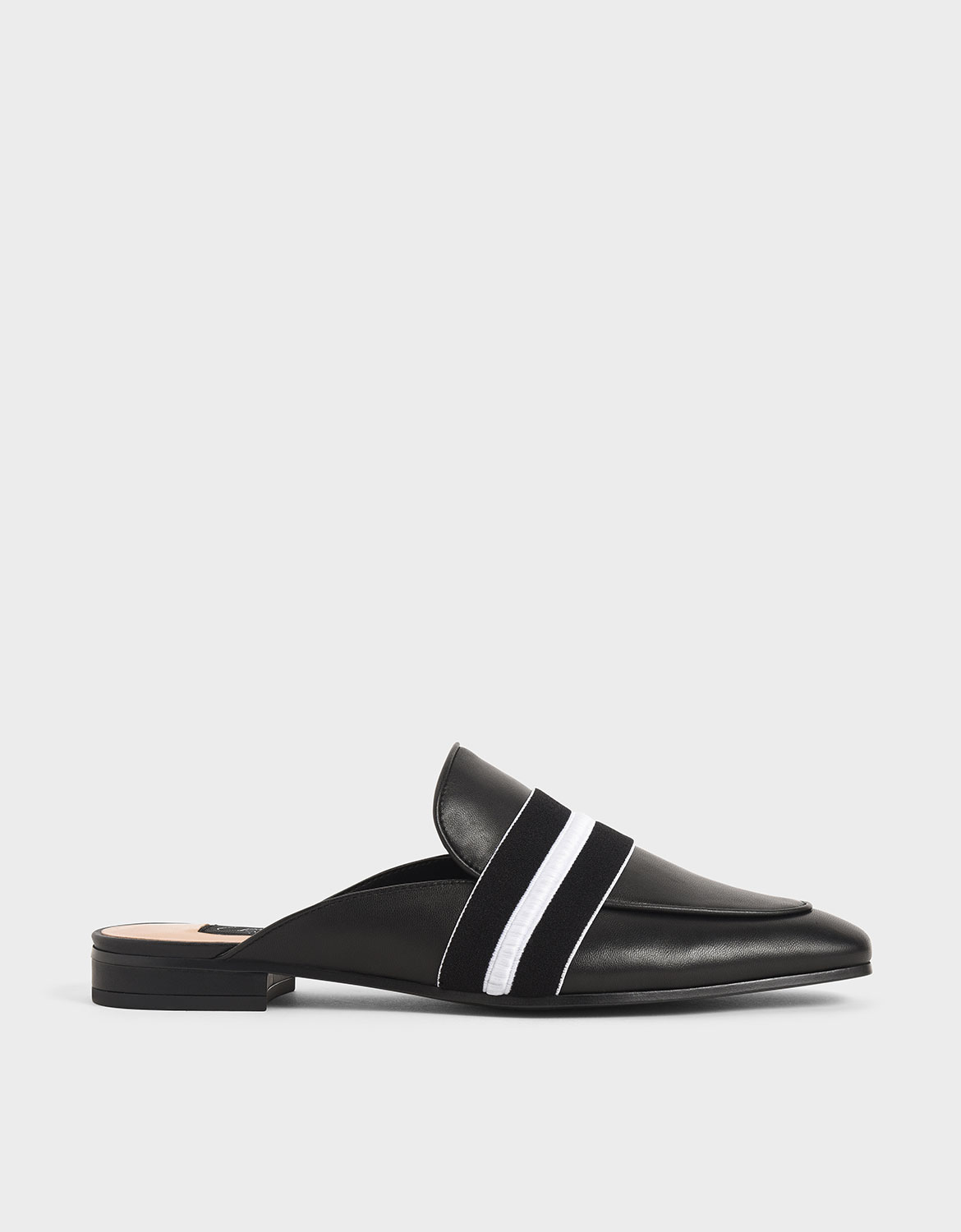 Two-Tone Leather Loafer Mules, Black