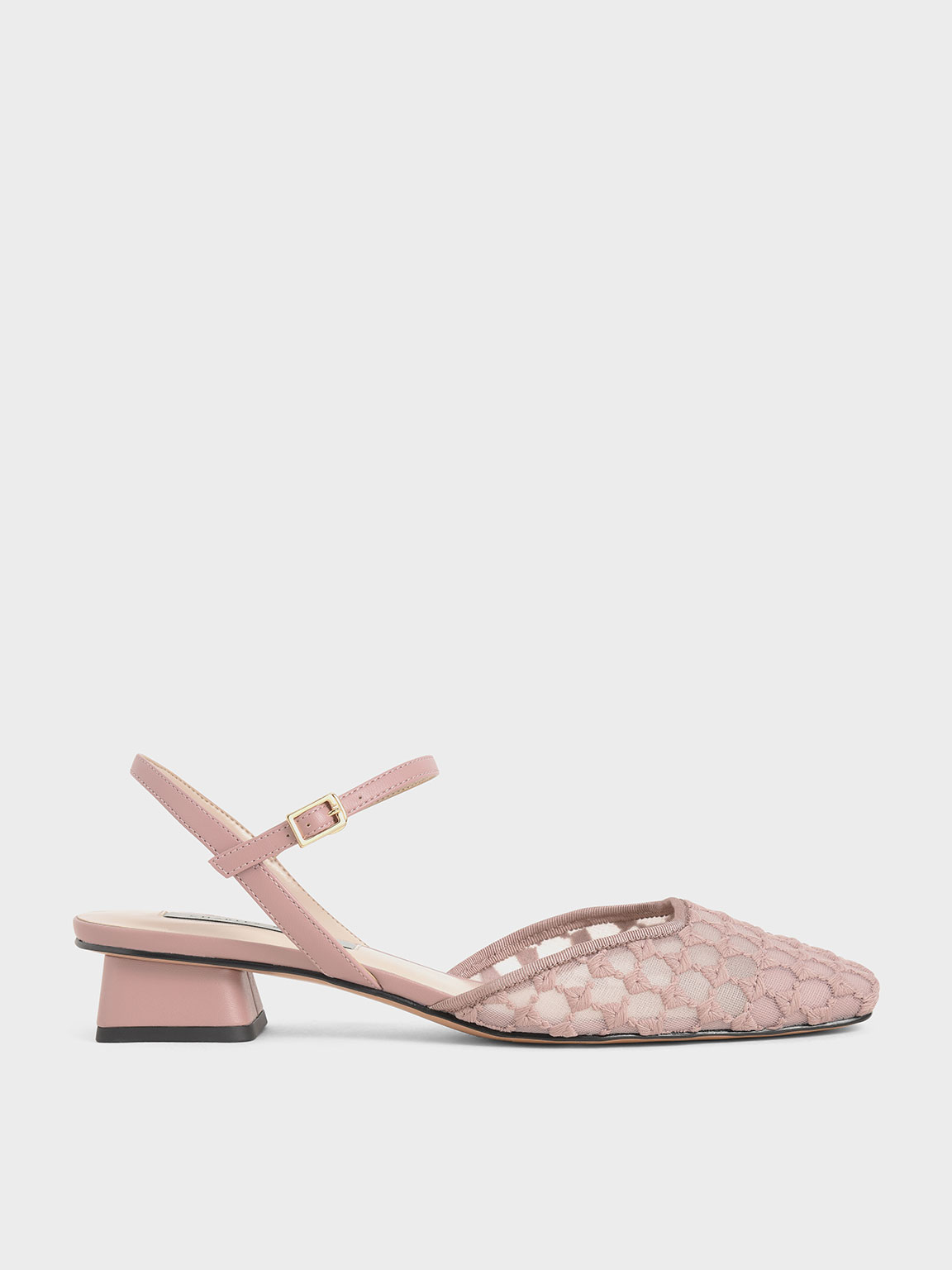 Lace Square Toe Pumps, Light pink