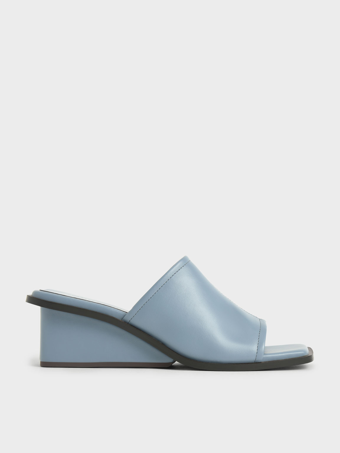 Square Toe Wedge Mules, Slate blue